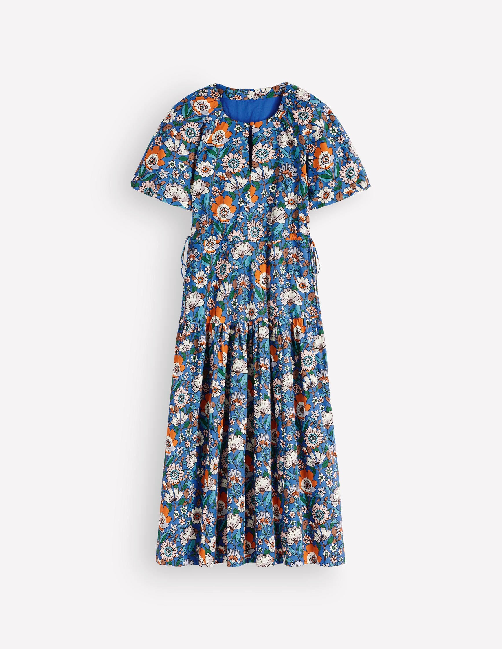 Modisches Kleid mit Kordelzug an der Taille-Bunt, Blumenfeld-8