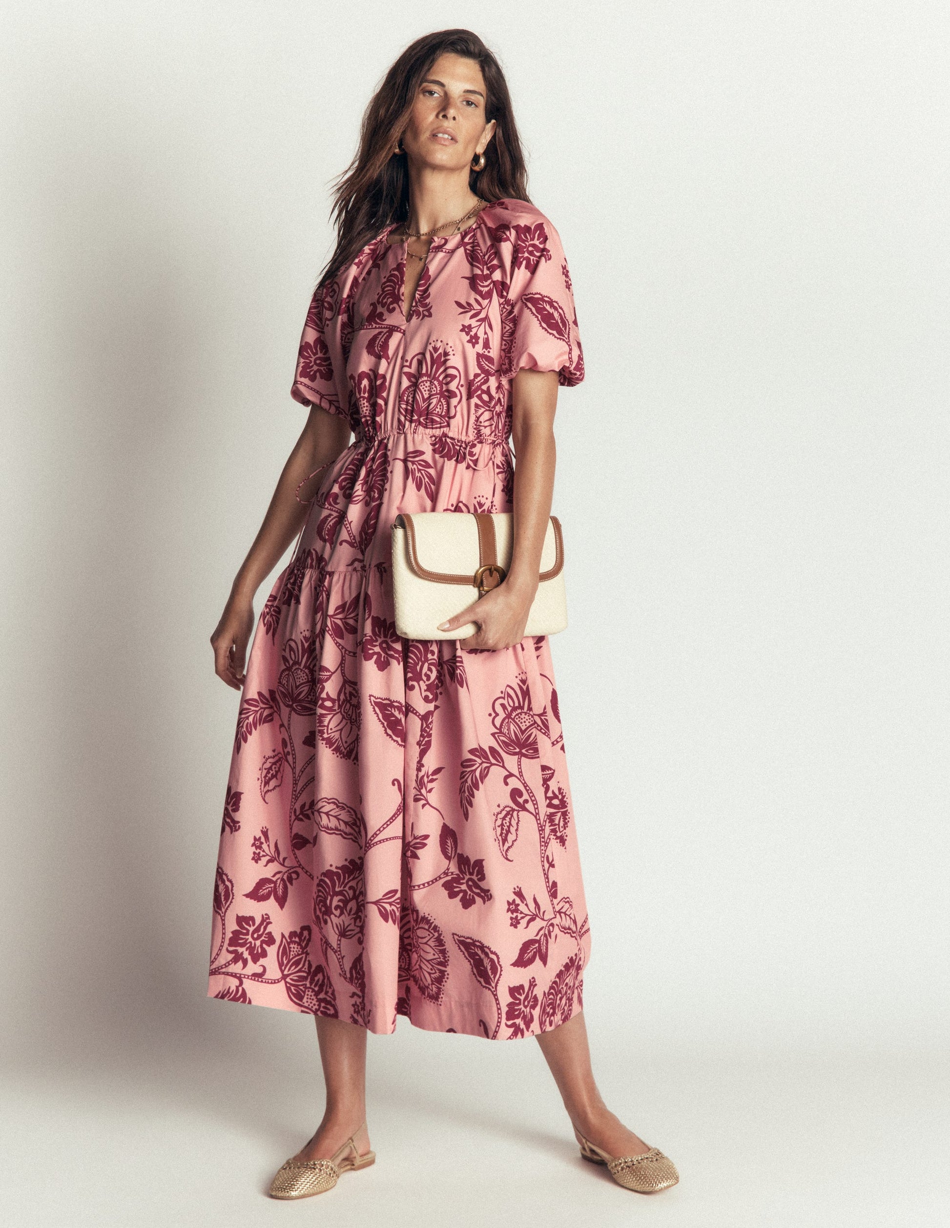 Robe tendance à taille nouée-Rose craie, motif Planted Meadows-1