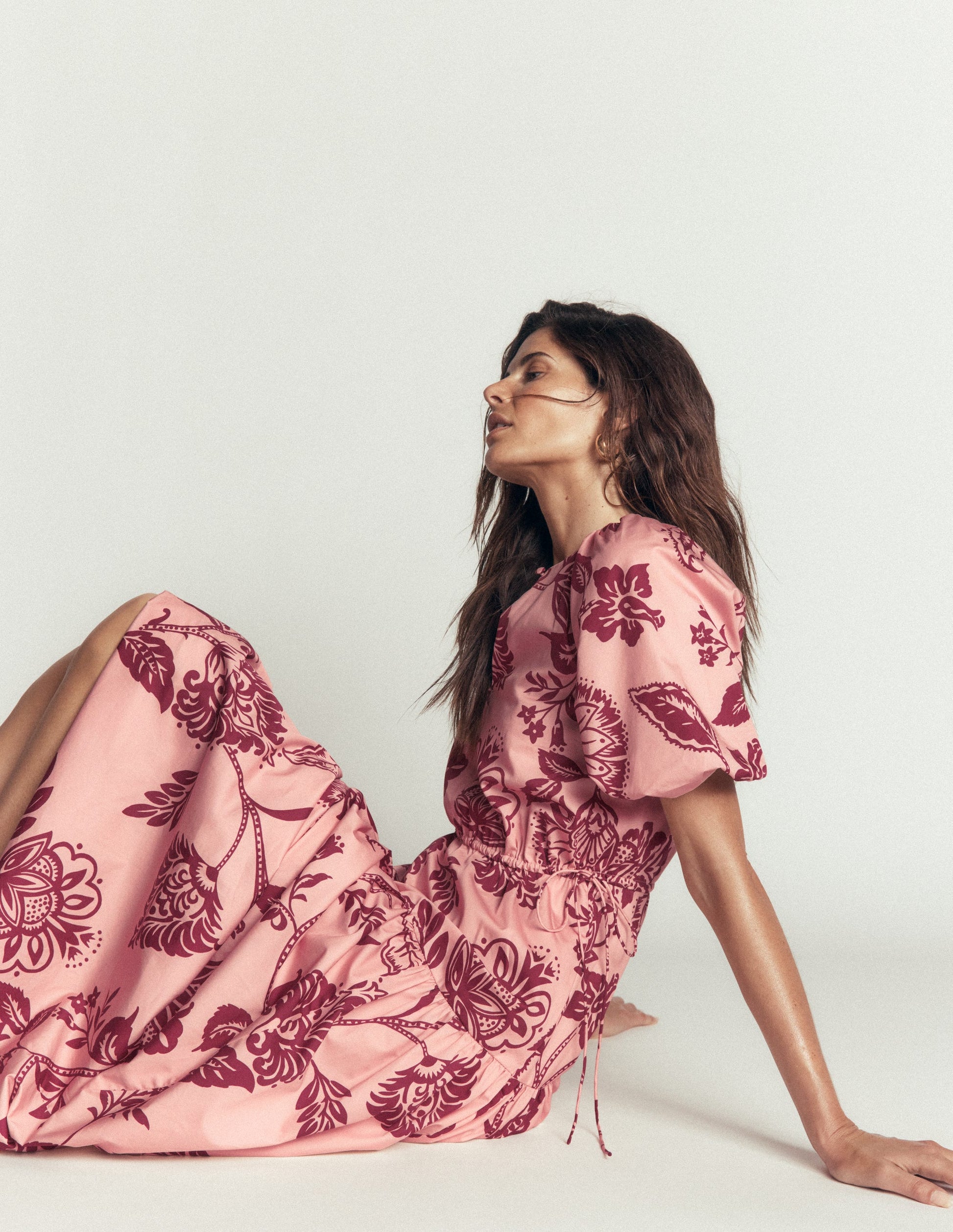 Robe tendance à taille nouée-Rose craie, motif Planted Meadows-4