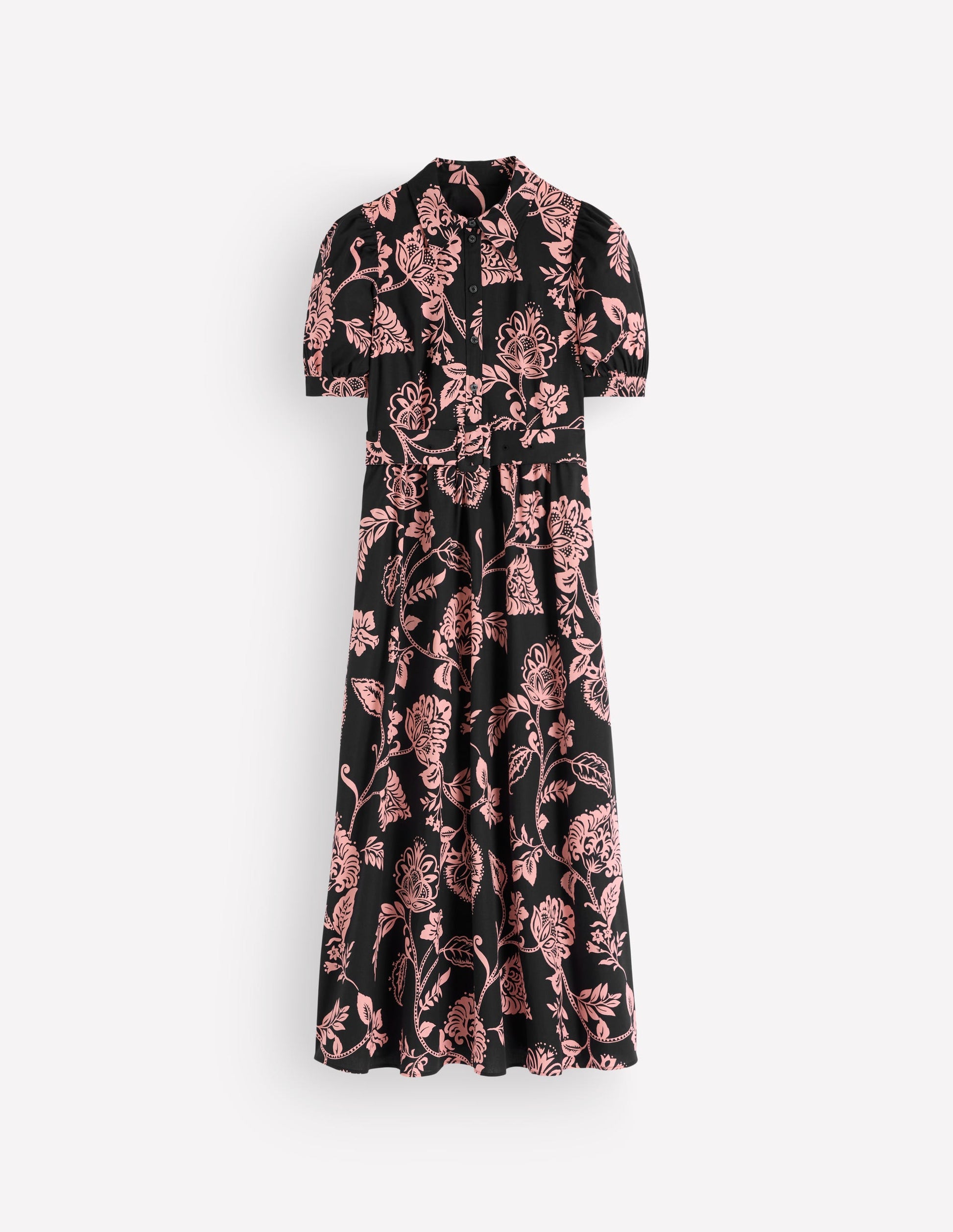 Robe midi en coton à ceinture-Noir, motif Planted Meadows-6