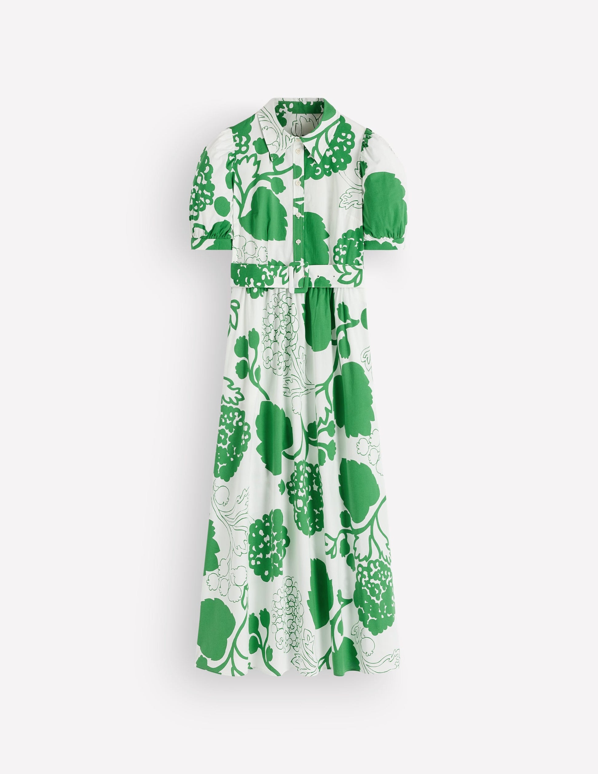 Belted Cotton Midi Dress-Ivory, Hydrangea Frenzy-5