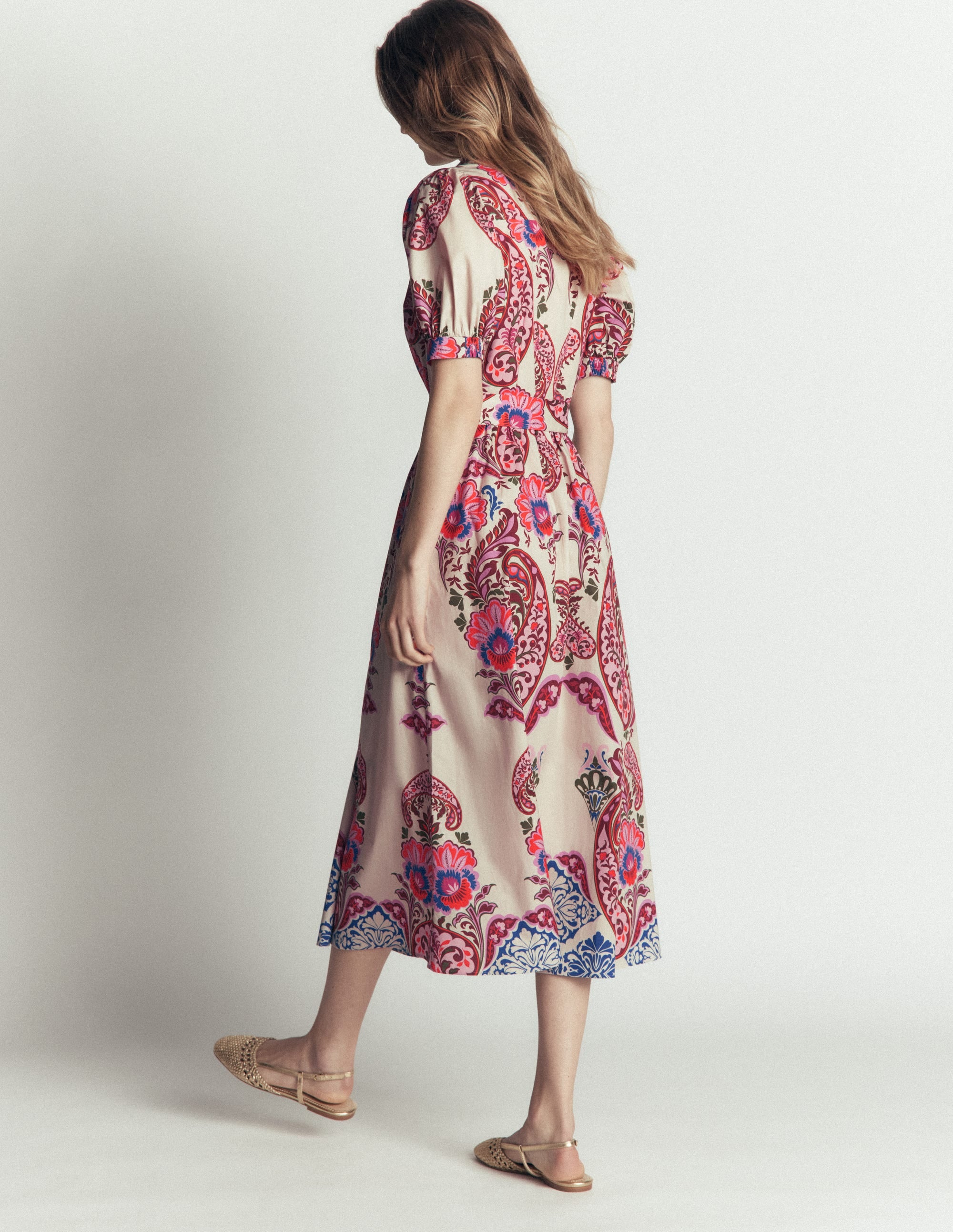 Baumwoll-Midikleid mit Gürtel-Bunt, Boho-Traum - Image 3