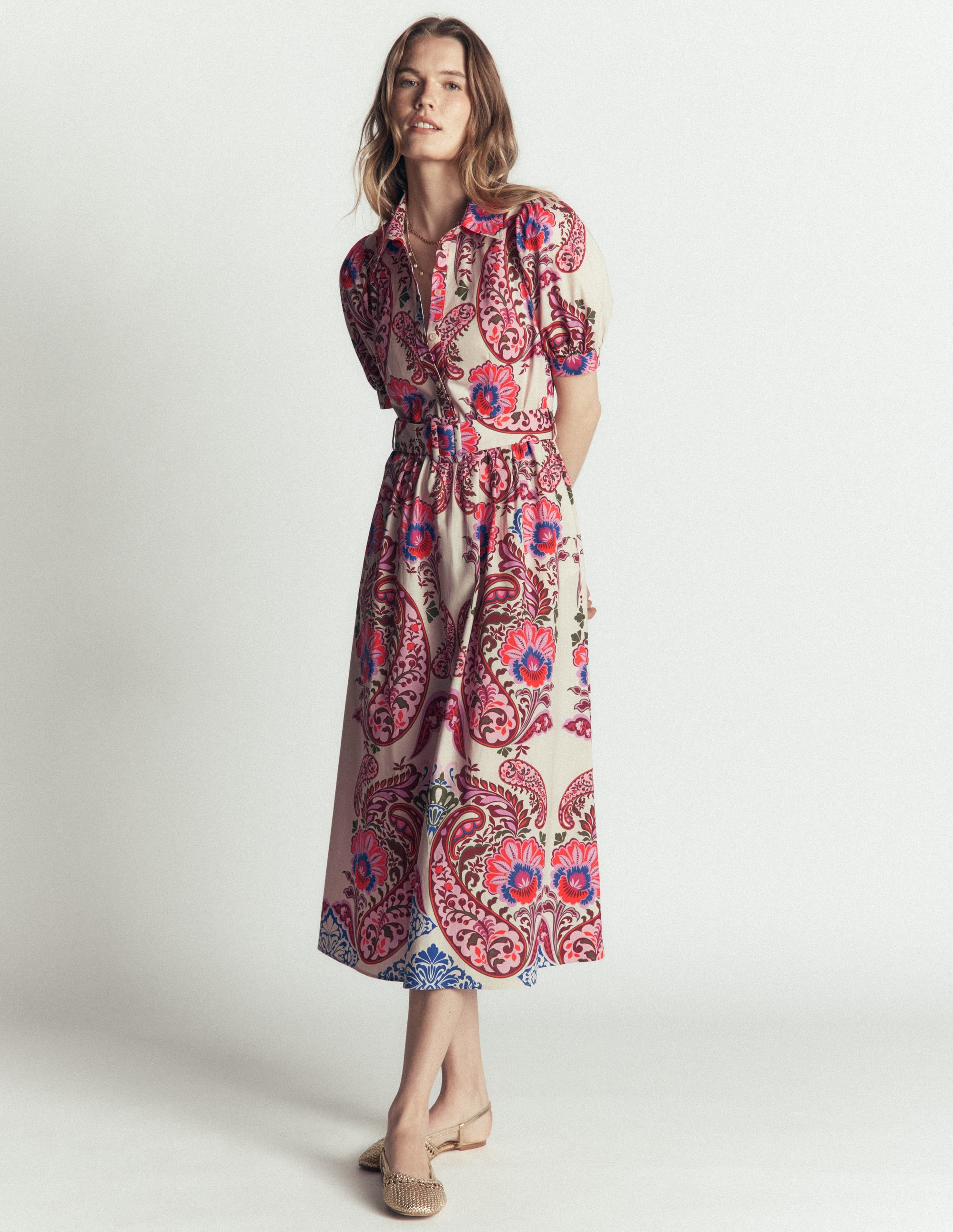 Baumwoll-Midikleid mit Gürtel-Bunt, Boho-Traum - Image 4