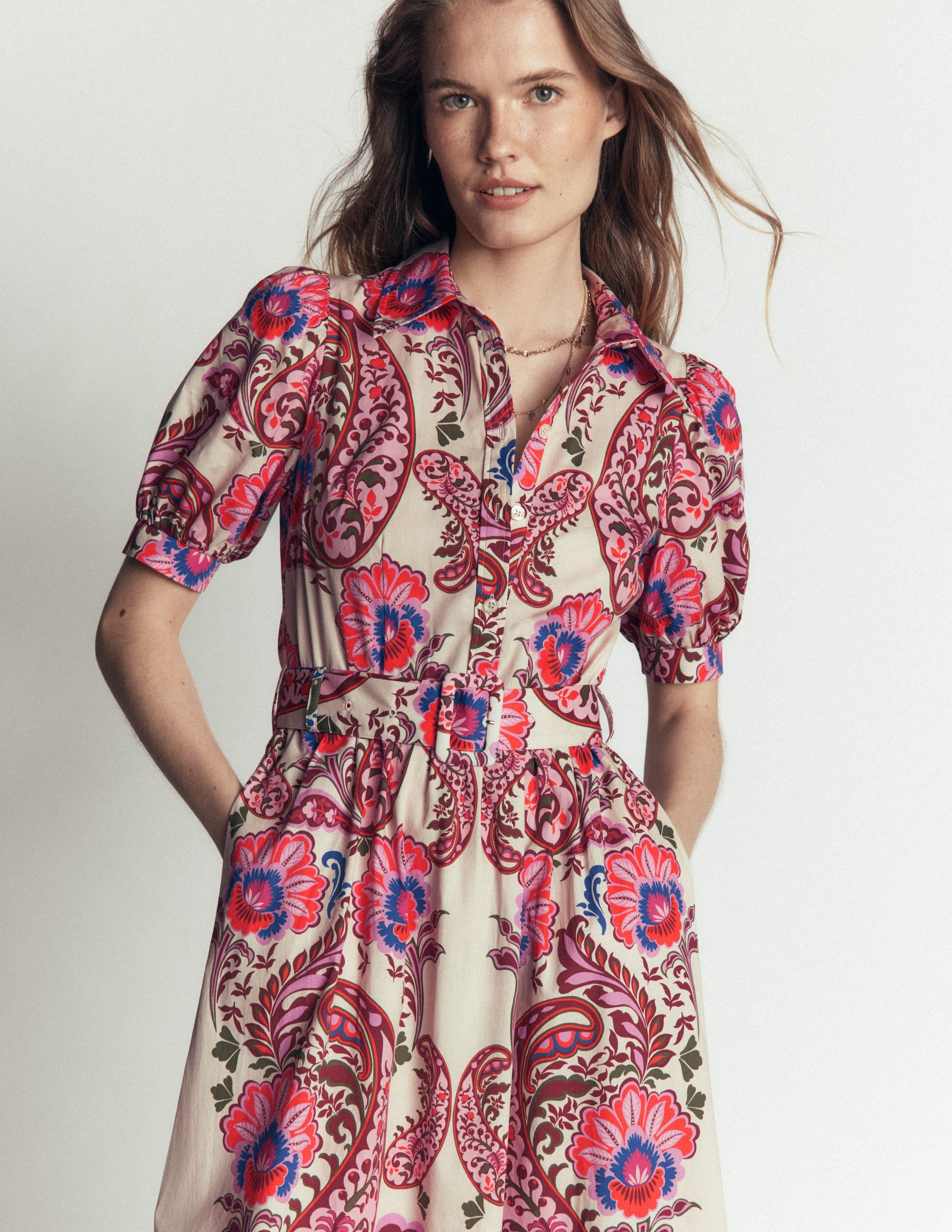 Baumwoll-Midikleid mit Gürtel-Bunt, Boho-Traum - Image 5