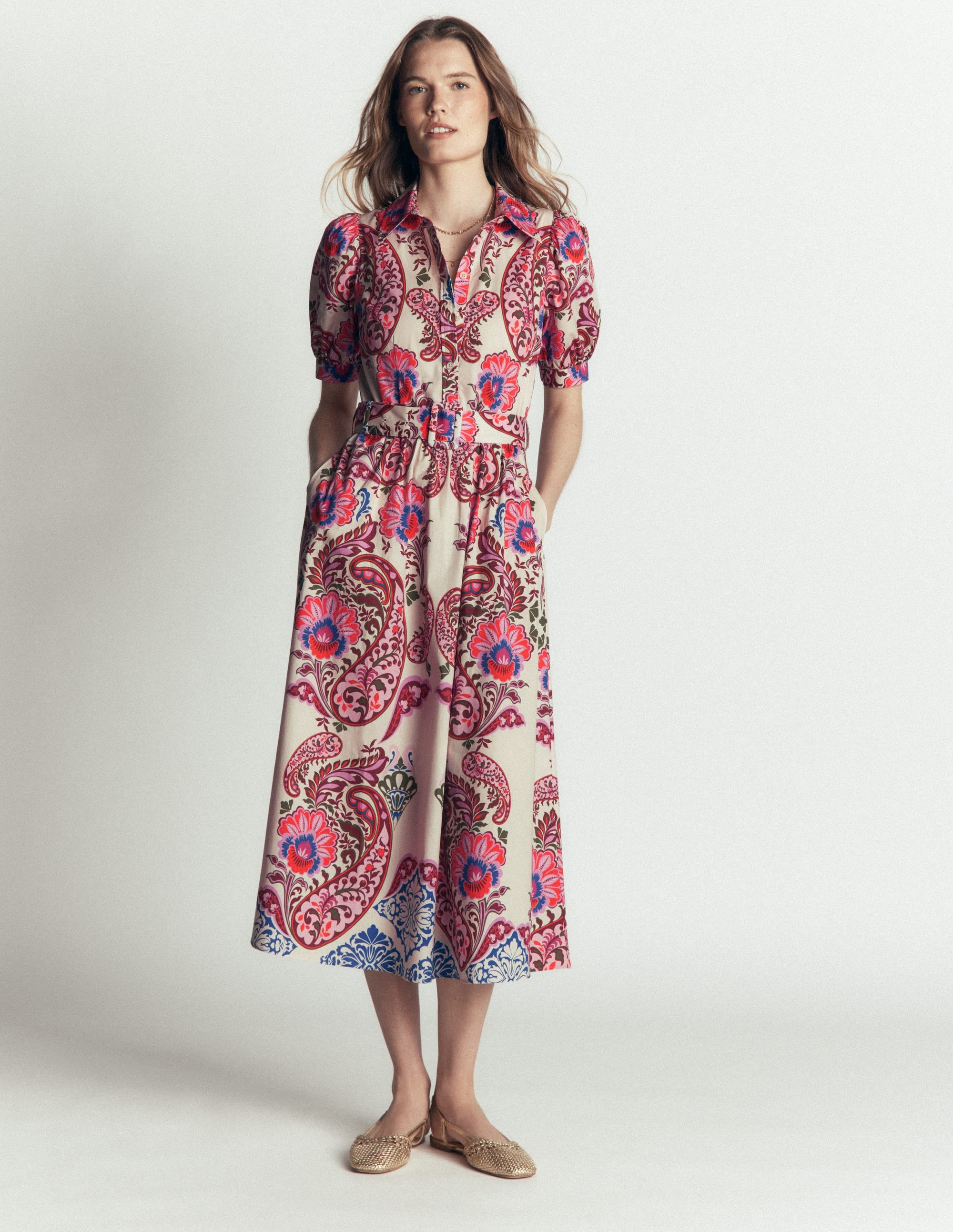 Baumwoll-Midikleid mit Gürtel-Bunt, Boho-Traum - Image 6