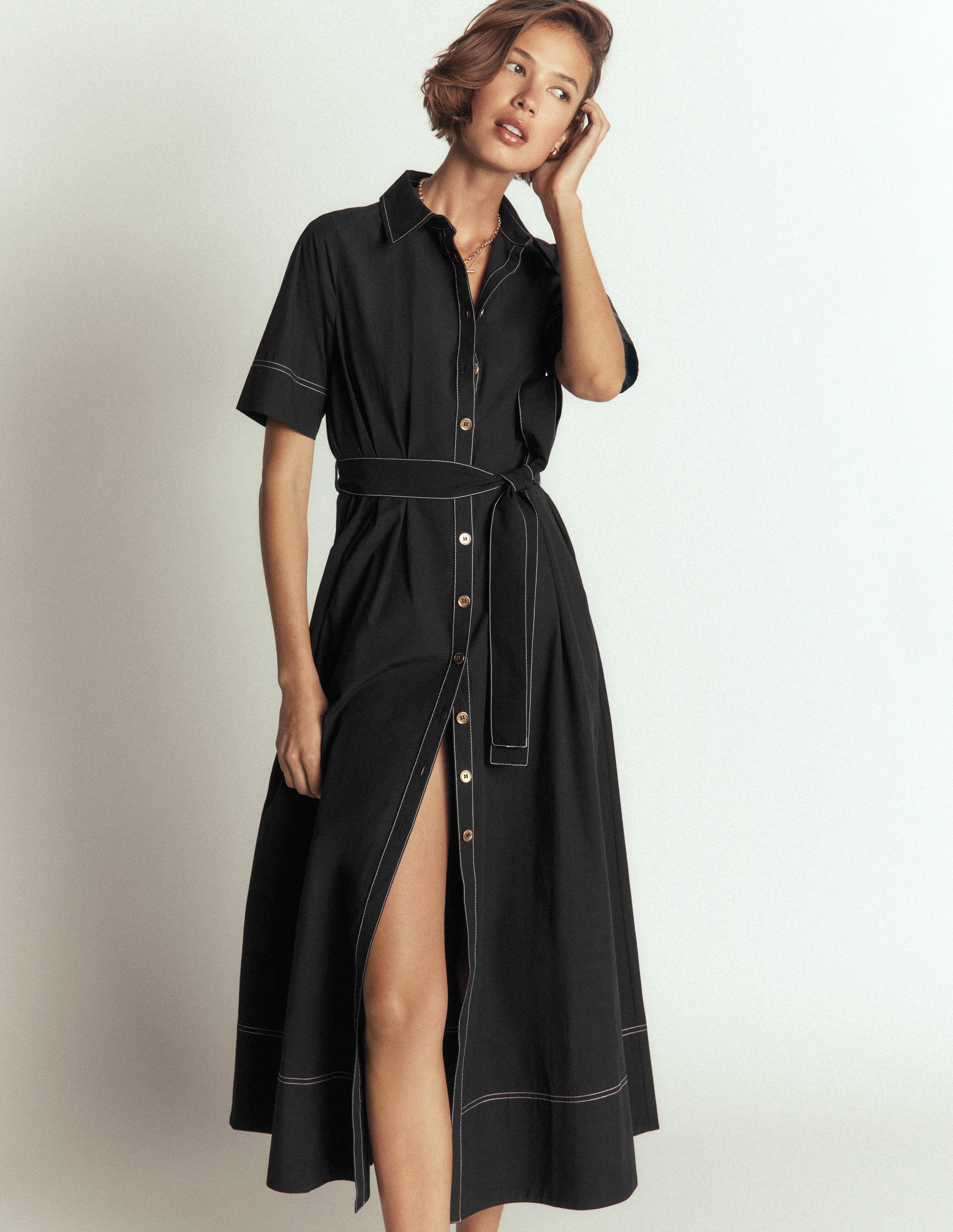 Sarah Midi-Hemdblusenkleid aus Baumwolle-Schwarz-1