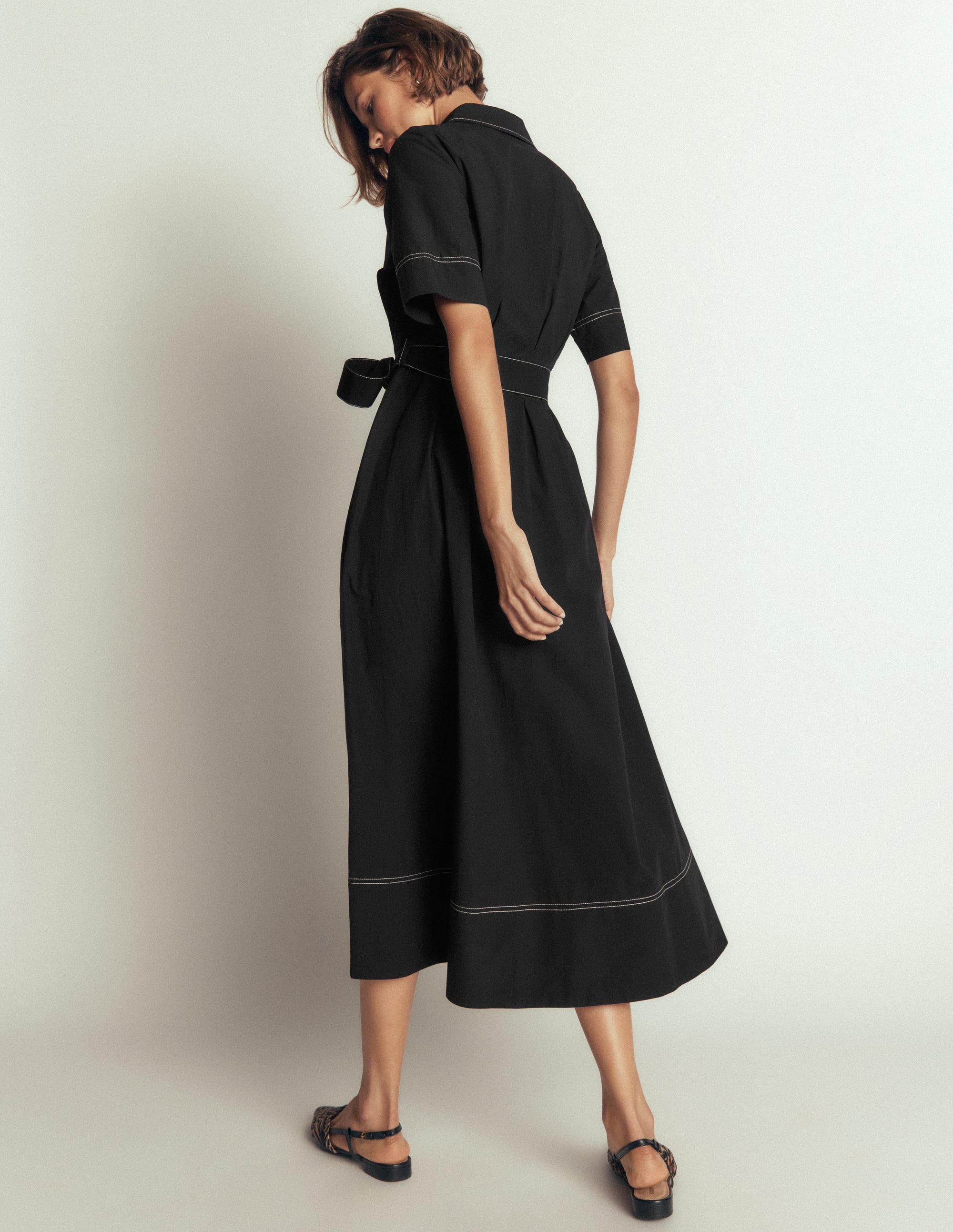 Sarah Midi-Hemdblusenkleid aus Baumwolle-Schwarz - Image 3