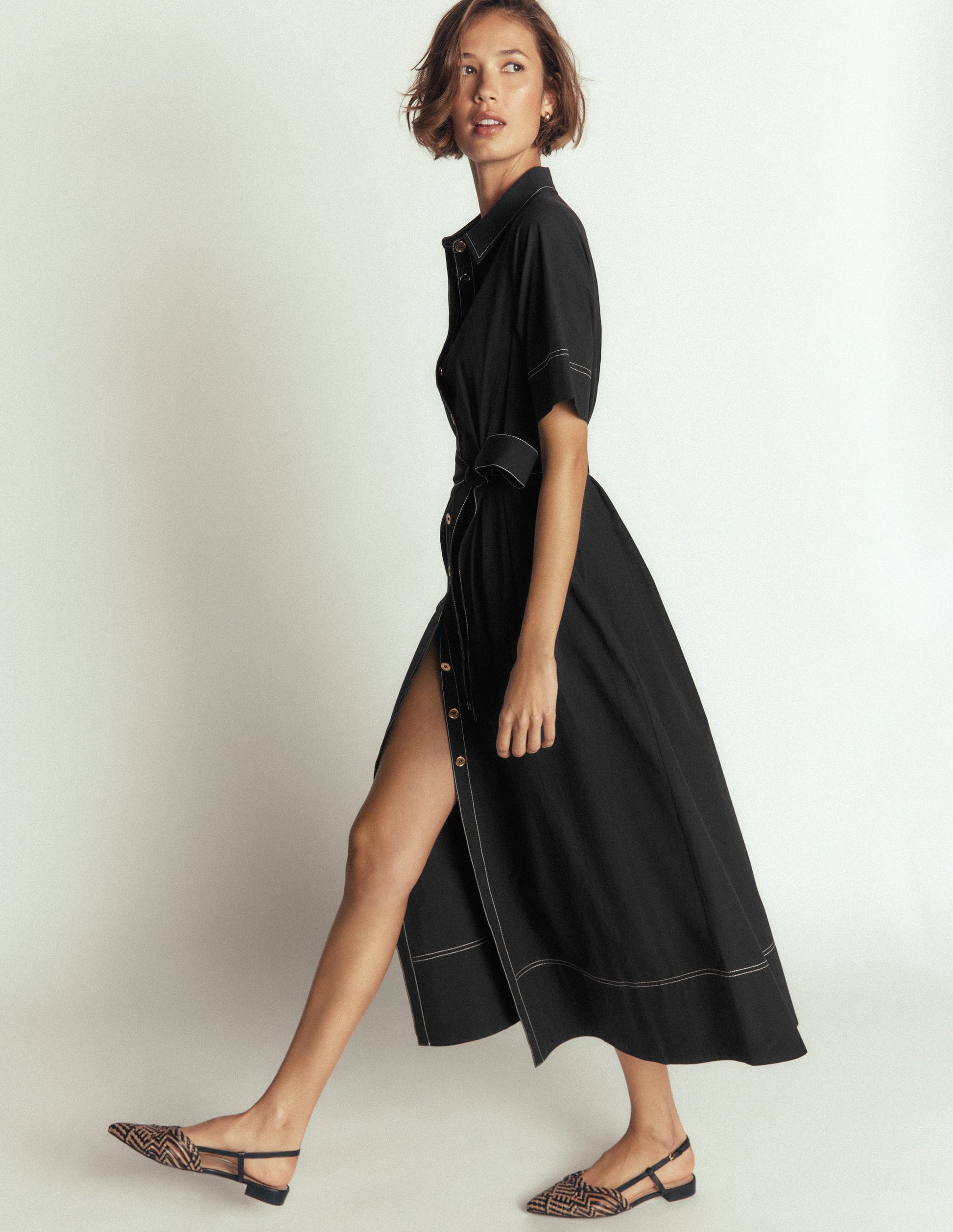 Sarah Midi-Hemdblusenkleid aus Baumwolle-Schwarz-4