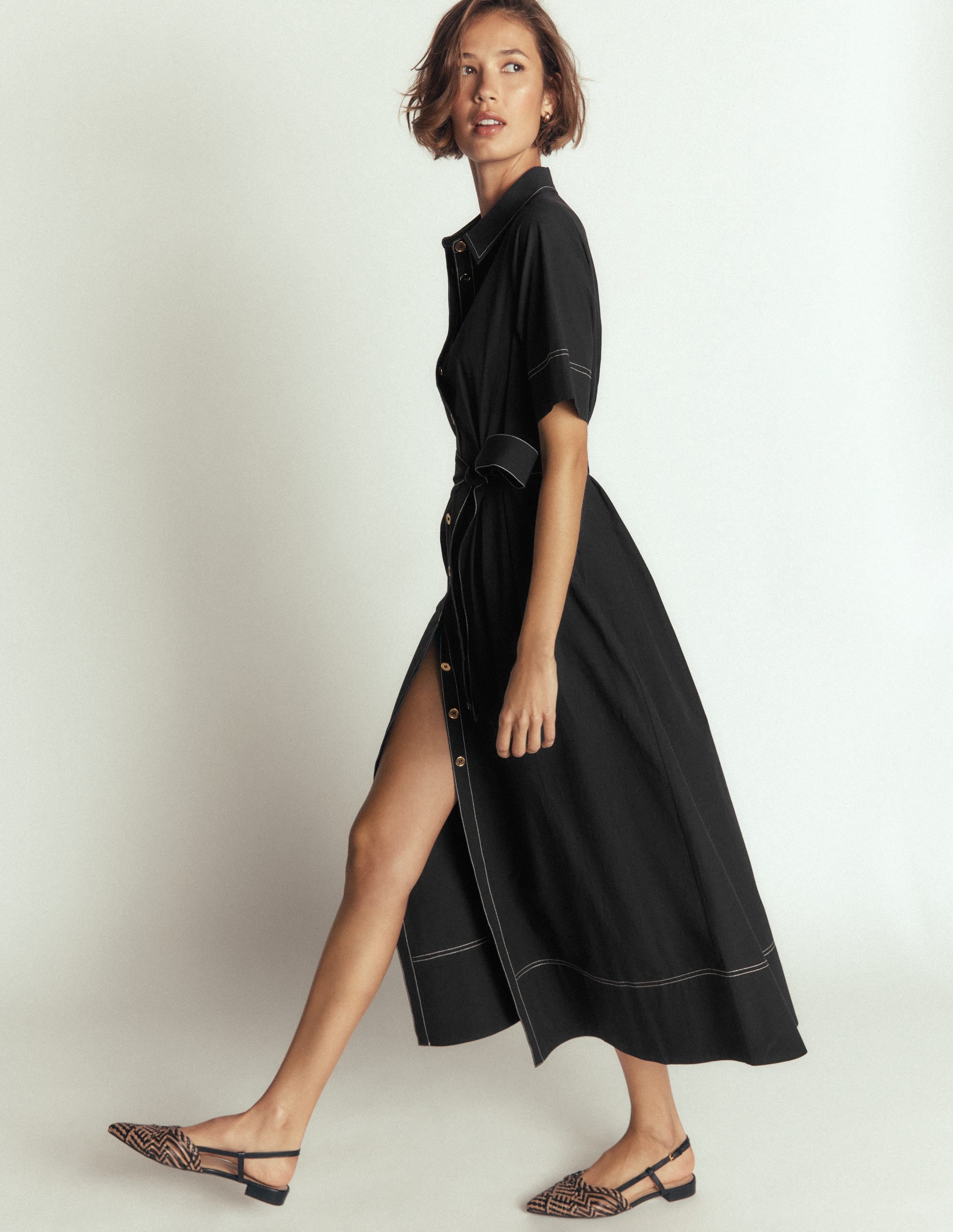 Sarah Midi-Hemdblusenkleid aus Baumwolle-Schwarz - Image 4