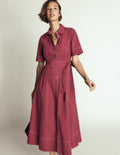 Robe-chemise midi Sarah en coton-Châtaigne profonde
