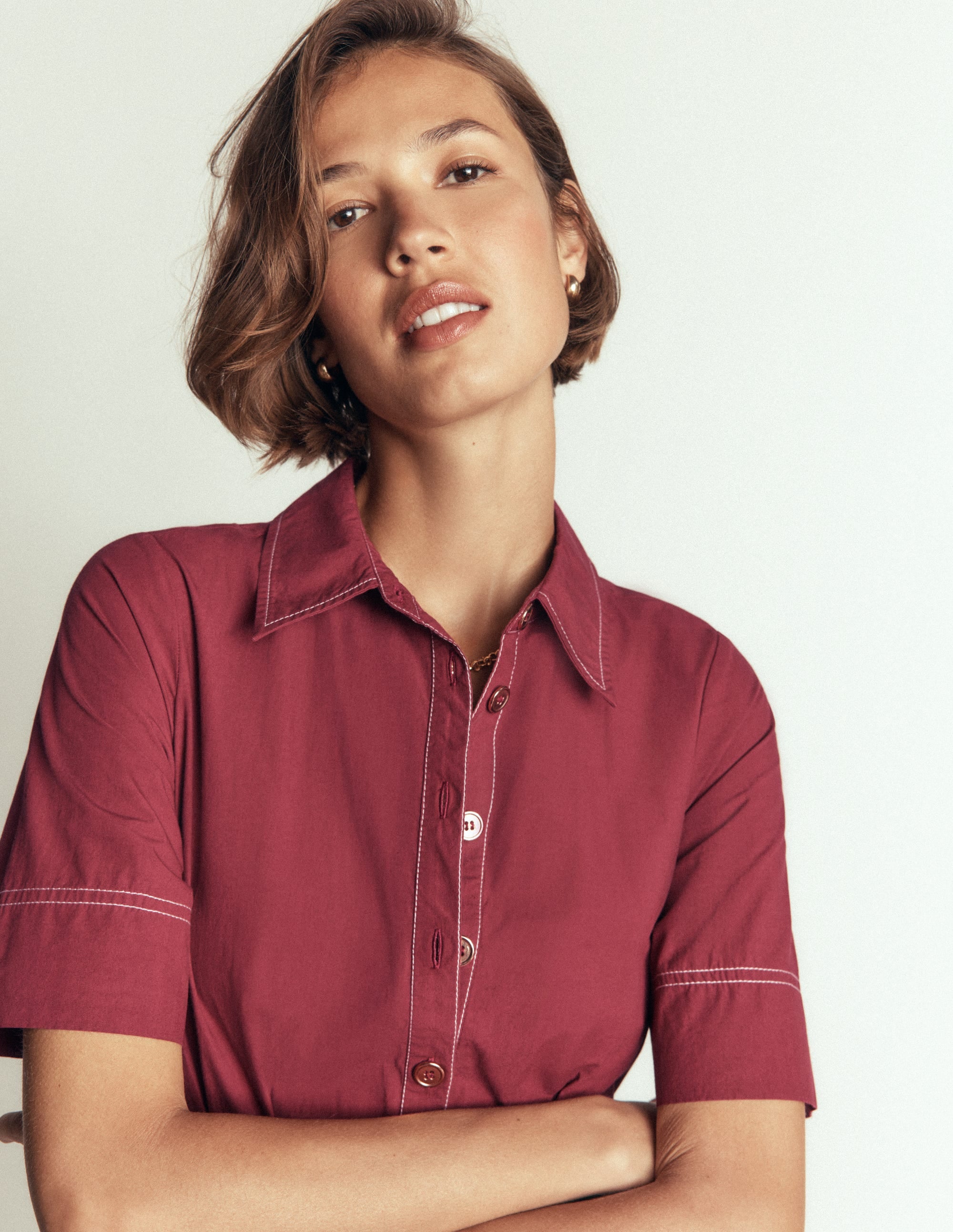 Robe-chemise midi Sarah en coton-Châtaigne profonde - Image 2