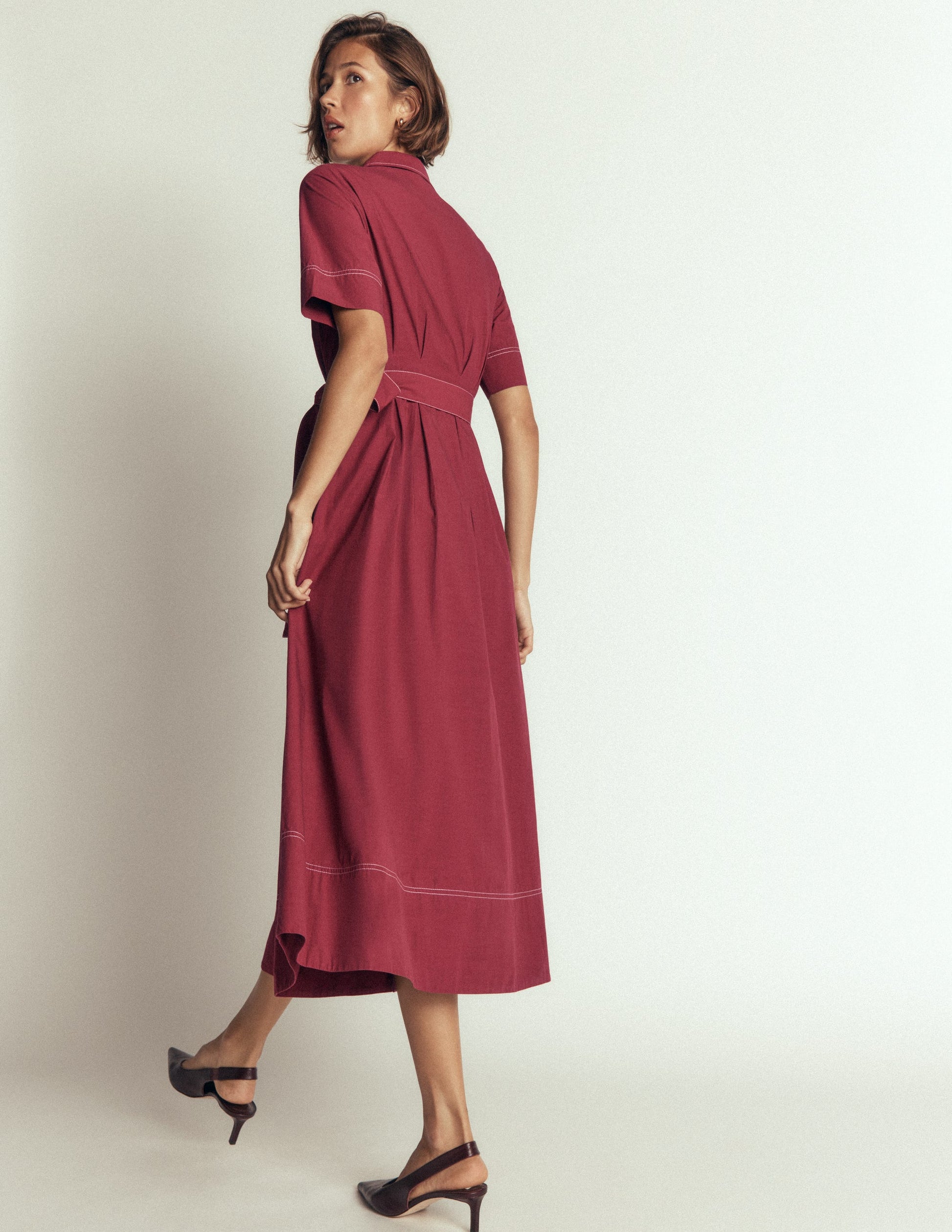 Robe-chemise midi Sarah en coton-Châtaigne profonde-3