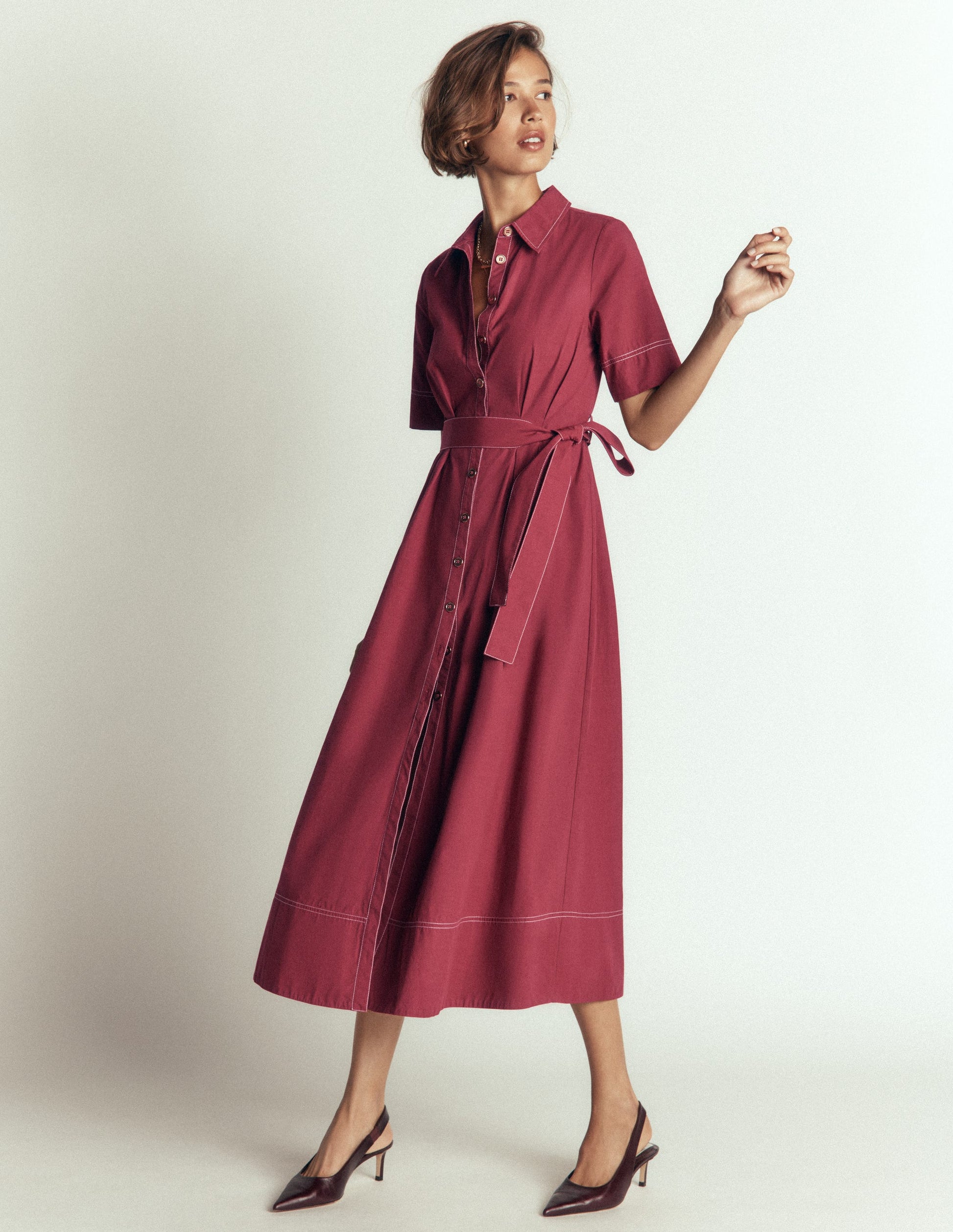 Robe-chemise midi Sarah en coton-Châtaigne profonde-4