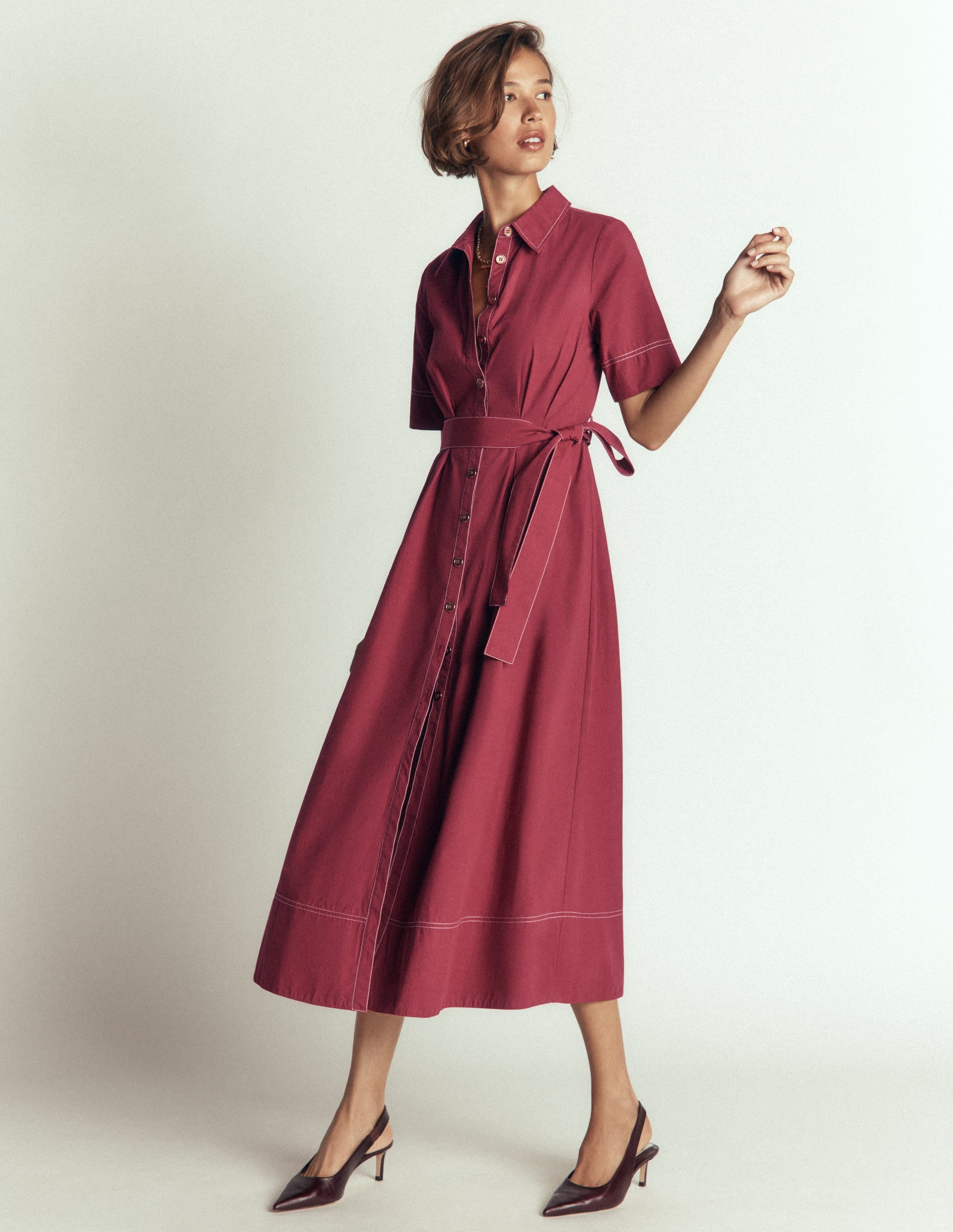 Robe-chemise midi Sarah en coton-Châtaigne profonde - Image 4