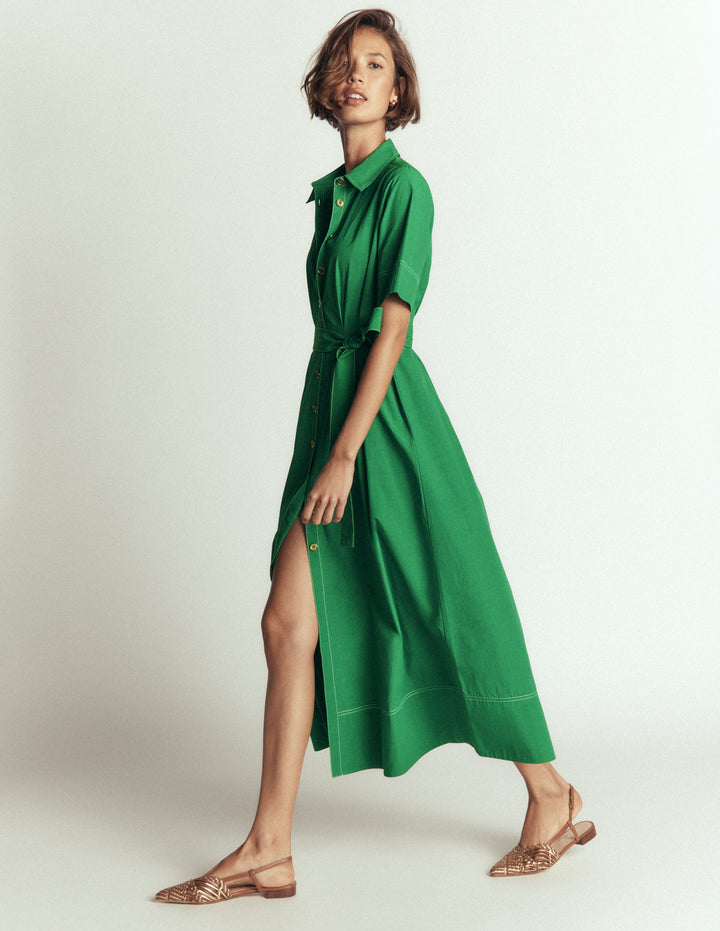 Sarah Midi-Hemdblusenkleid aus Baumwolle-Frisches Grün