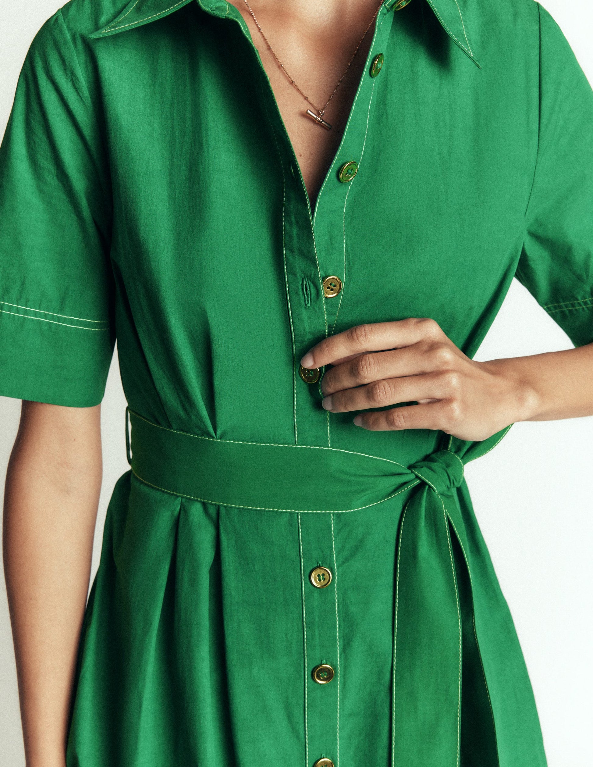 Sarah Cotton Midi Shirt Dress-Fresh Green-2