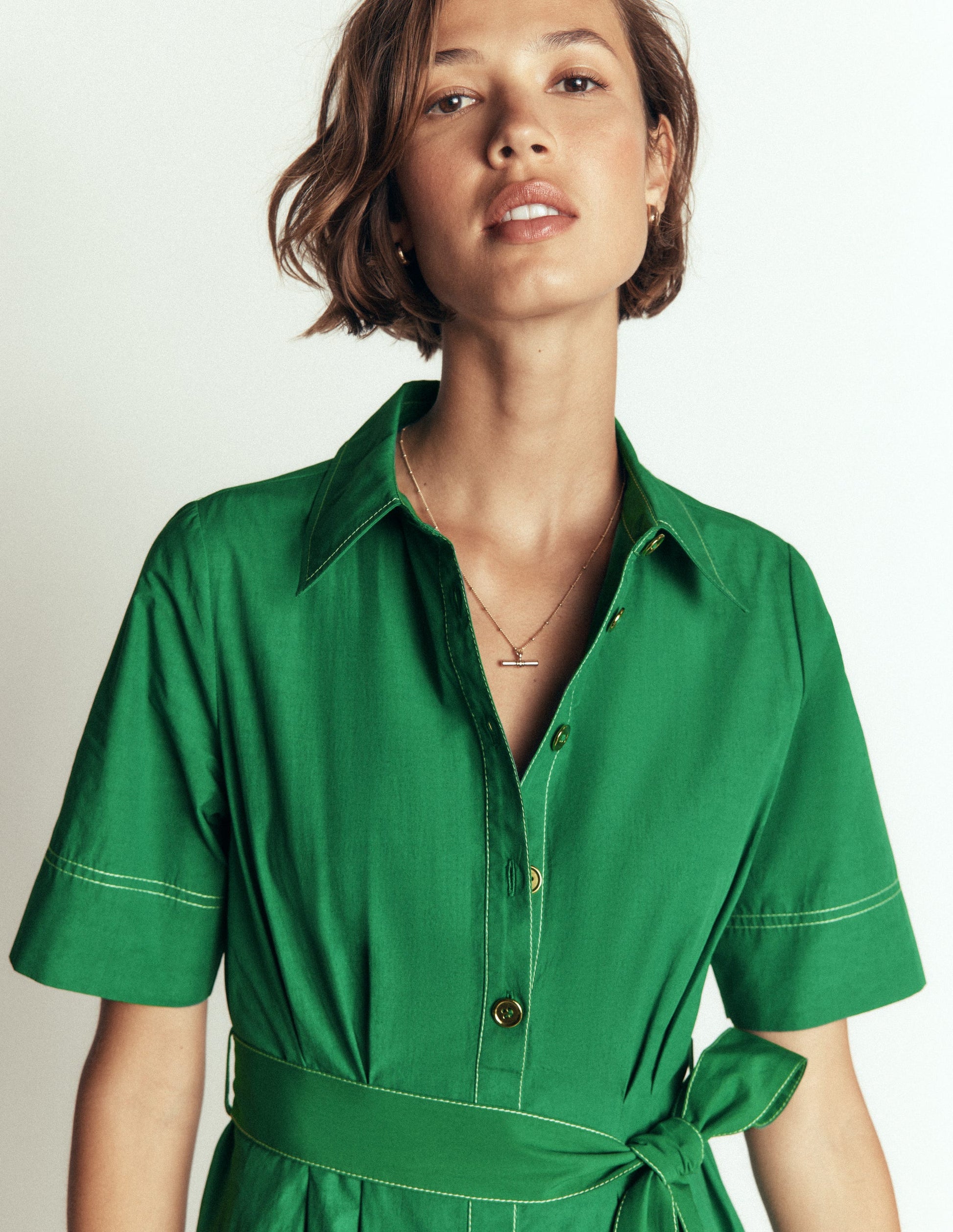 Sarah Cotton Midi Shirt Dress-Fresh Green-5