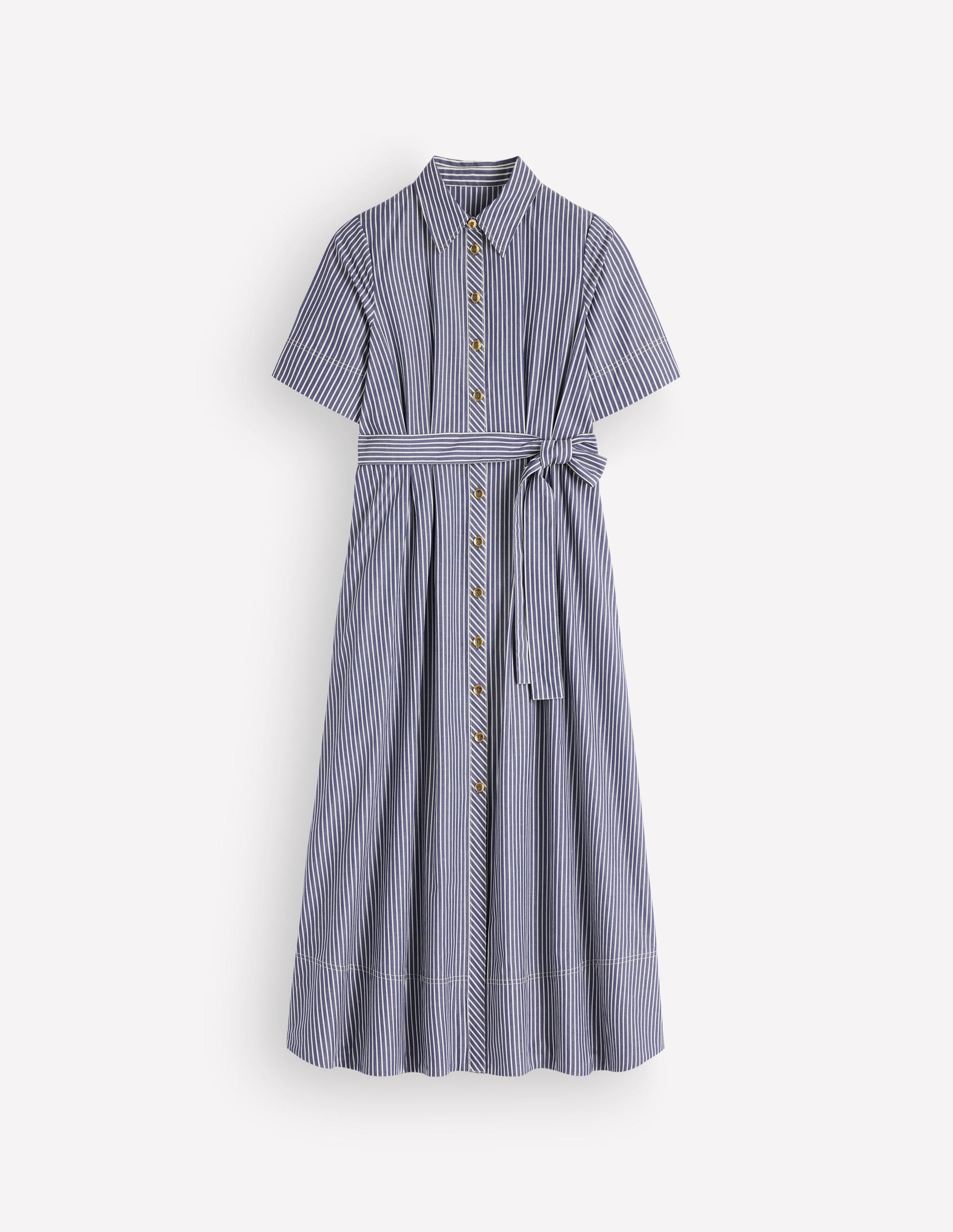 Sarah Cotton Midi Shirt Dress-Navy Ivory Fine Stripe-5