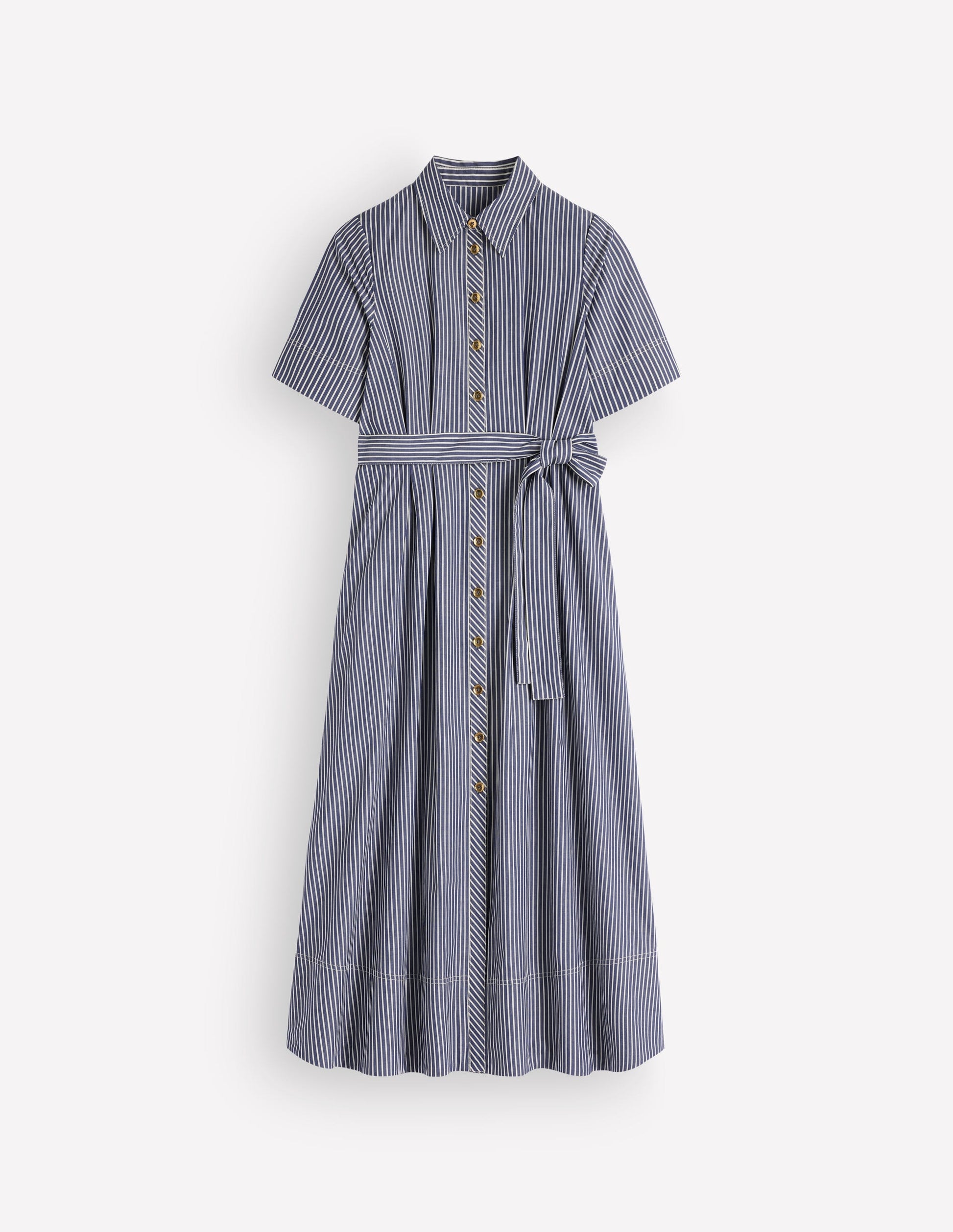 Sarah Midi-Hemdblusenkleid aus Baumwolle-Marineblau Naturweiß Feine Streifen-5