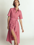 Sarah Midi-Hemdblusenkleid aus Baumwolle-Rosa Heide