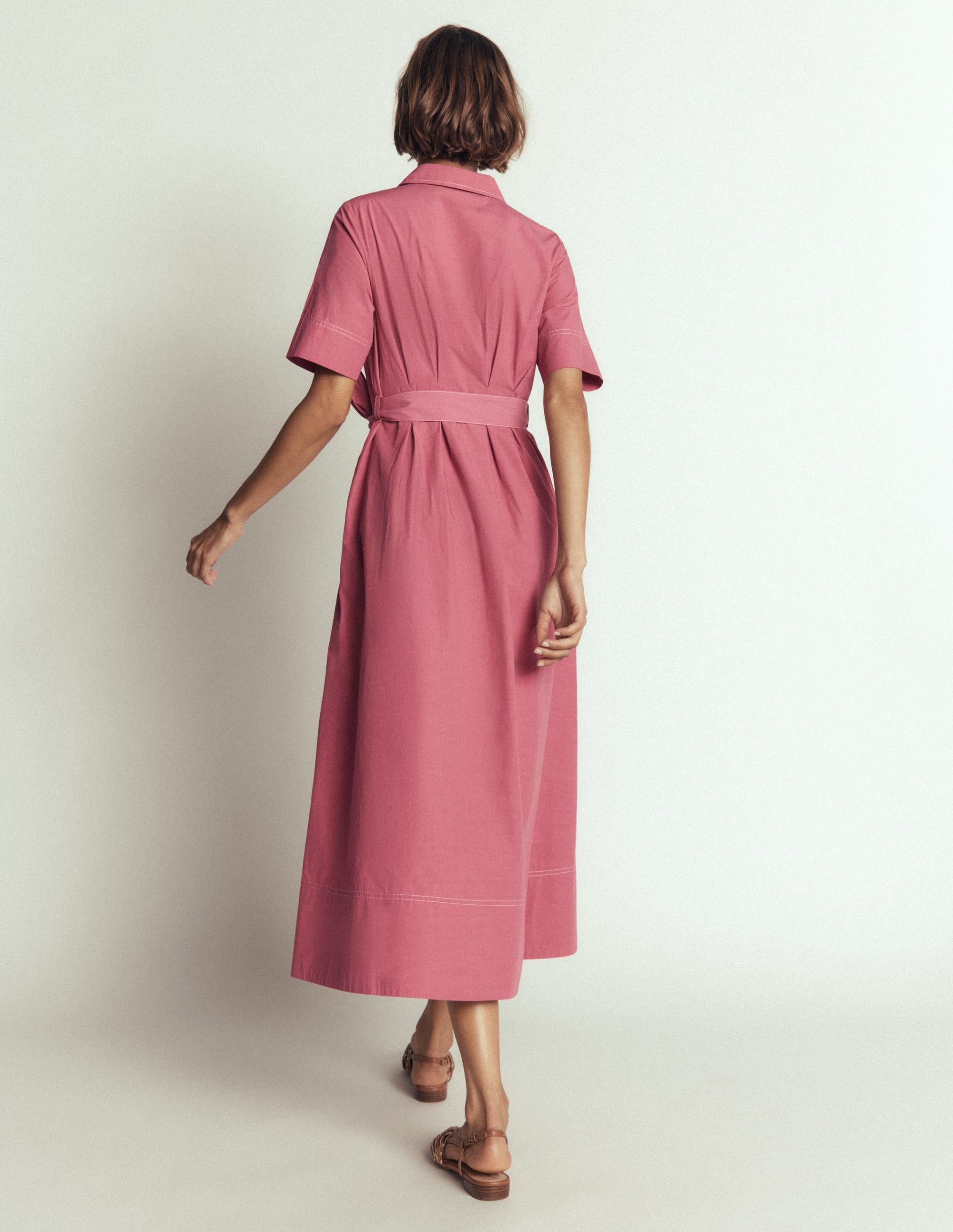 Sarah Midi-Hemdblusenkleid aus Baumwolle-Rosa Heide - Image 3