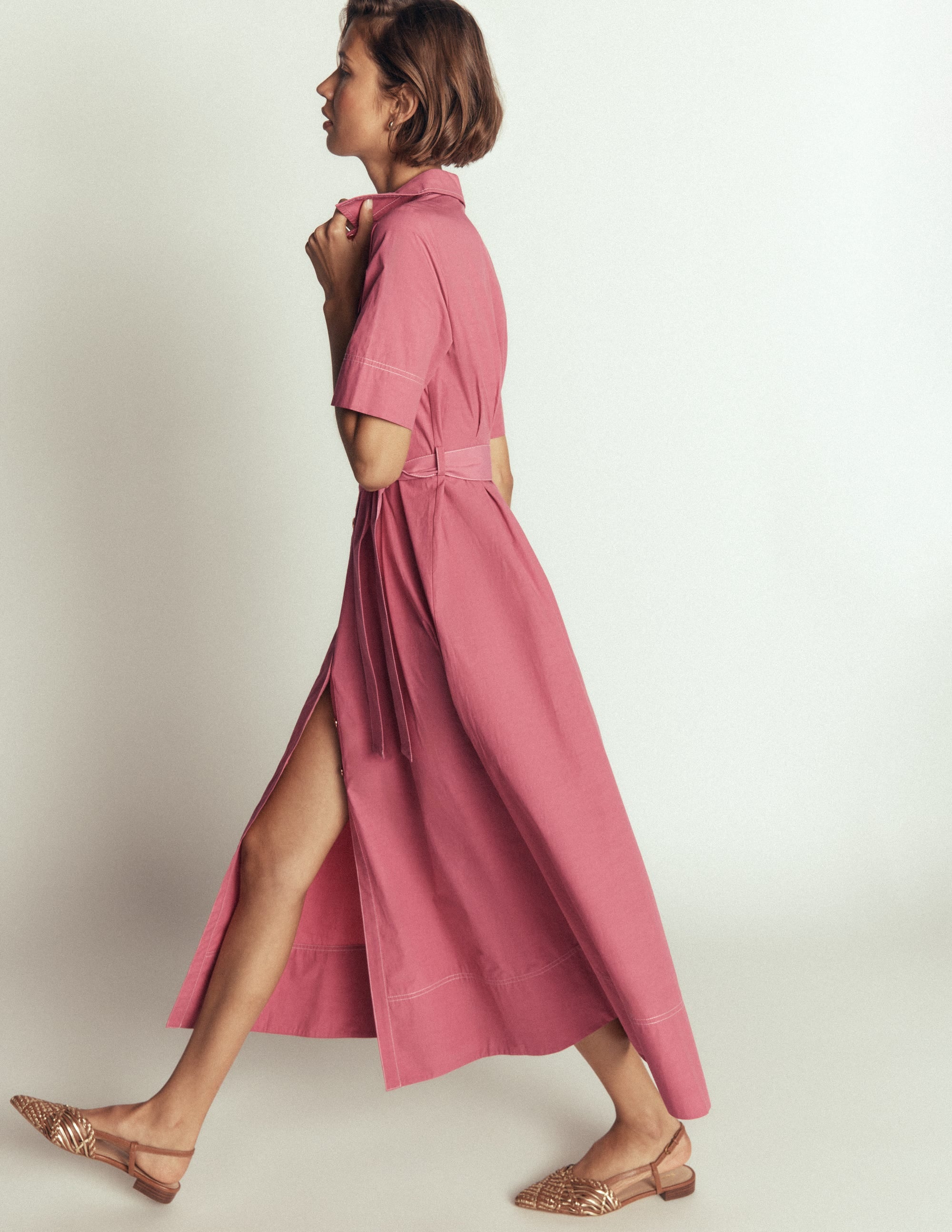 Sarah Midi-Hemdblusenkleid aus Baumwolle-Rosa Heide - Image 4