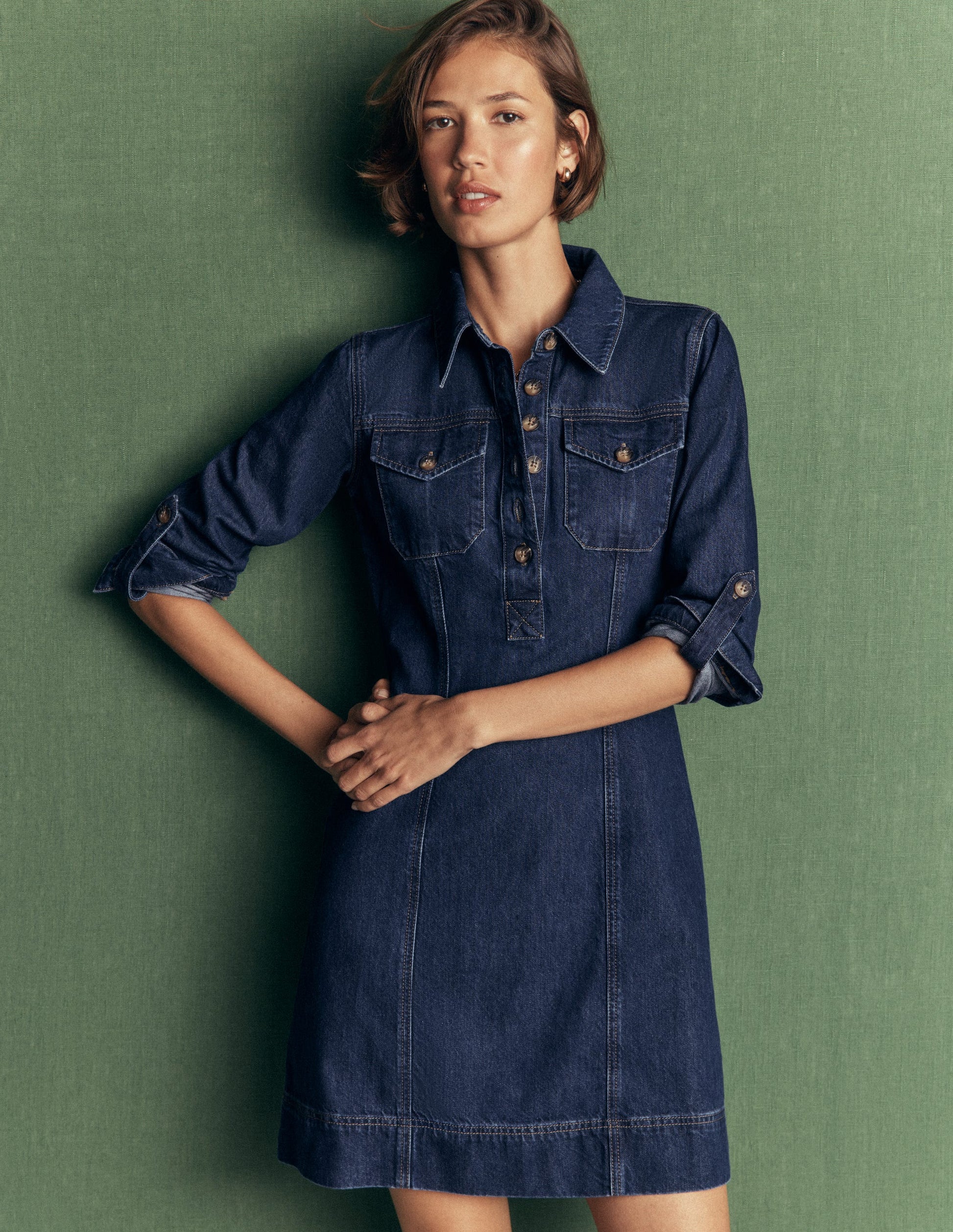 Fleur Kurzes Jeanskleid-Mittlere Mischung Denim-1