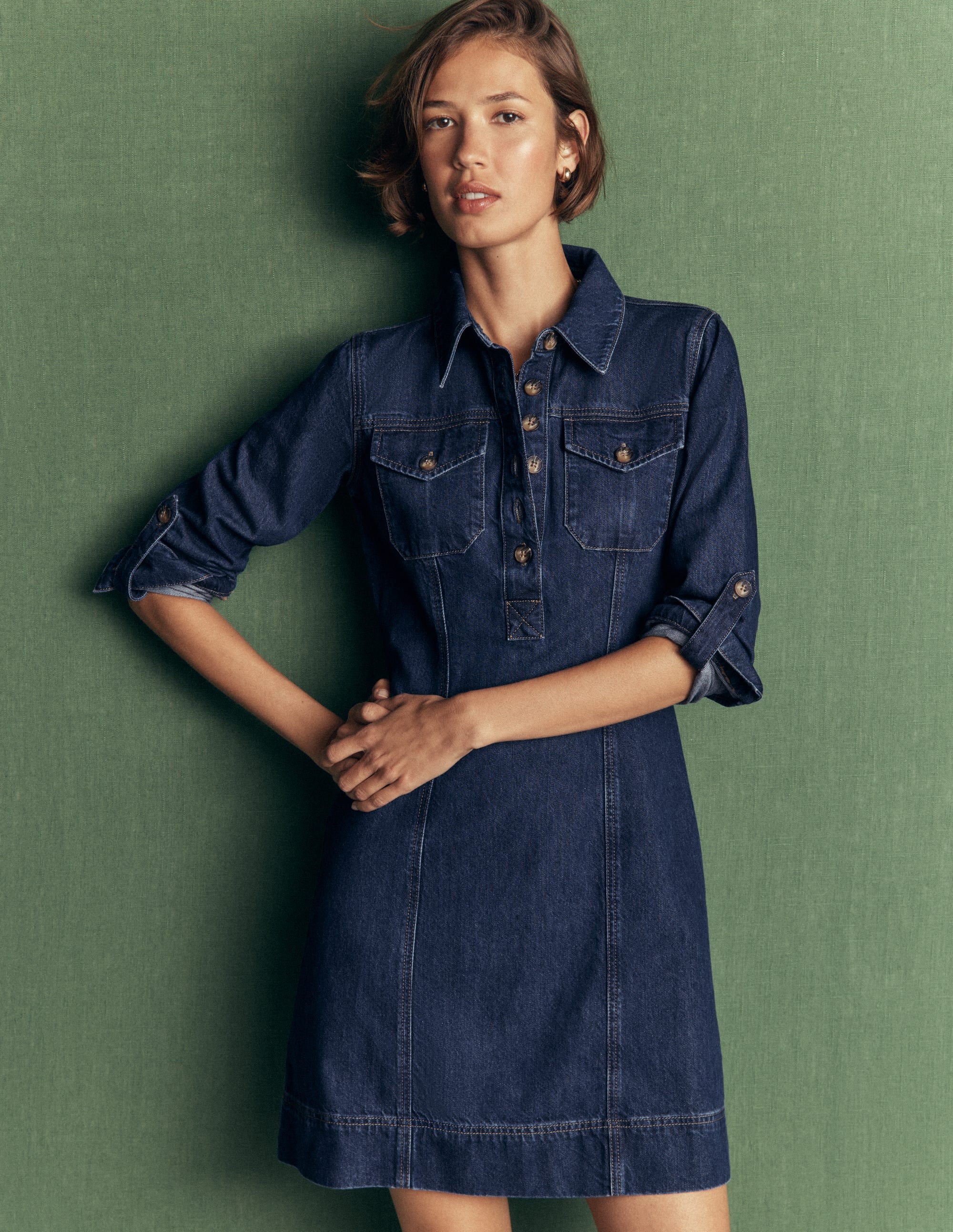 Fleur Kurzes Jeanskleid-Mittlere Mischung Denim - Image 1