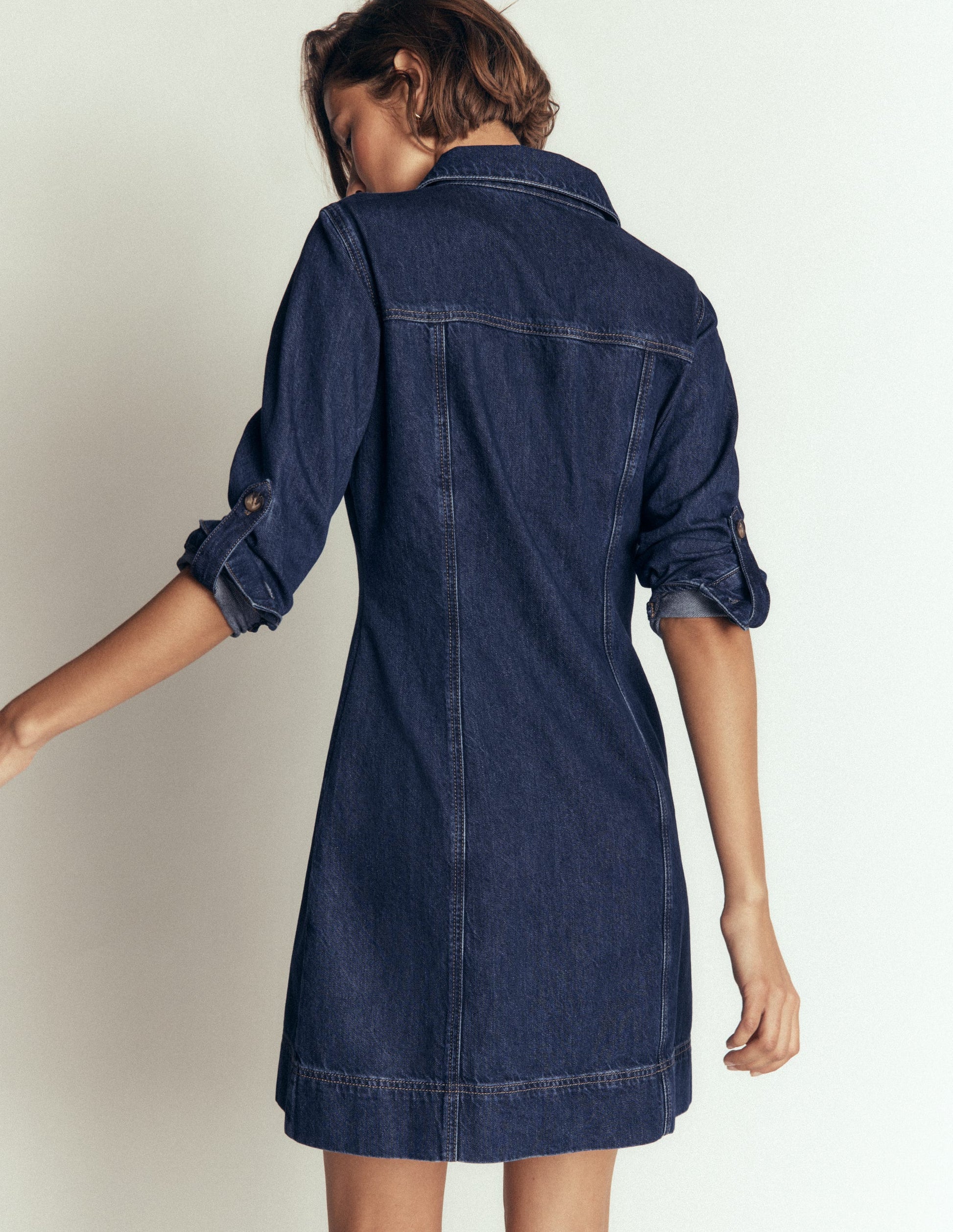 Fleur Kurzes Jeanskleid-Mittlere Mischung Denim-3
