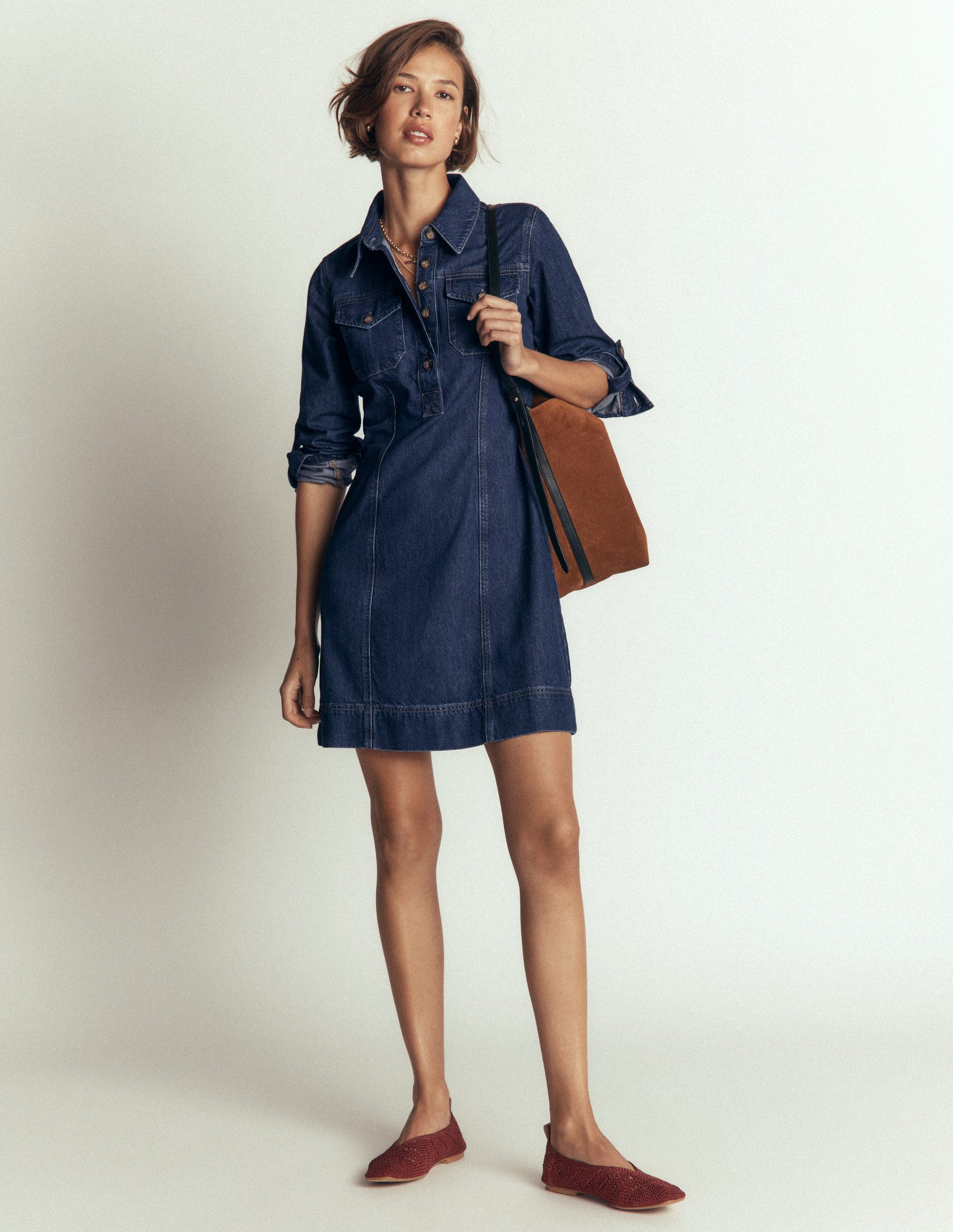 Fleur Kurzes Jeanskleid-Mittlere Mischung Denim-4