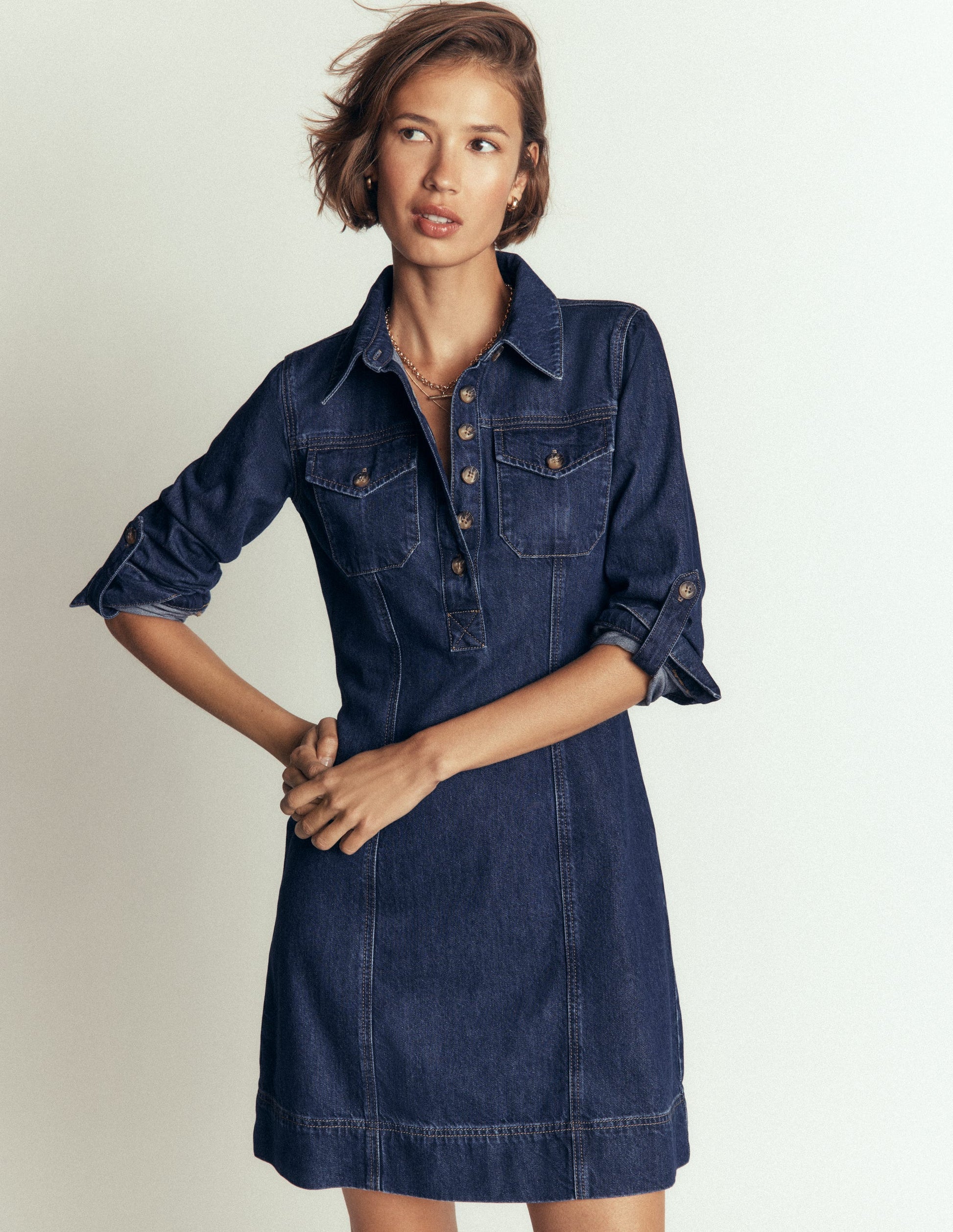 Fleur Kurzes Jeanskleid-Mittlere Mischung Denim-6