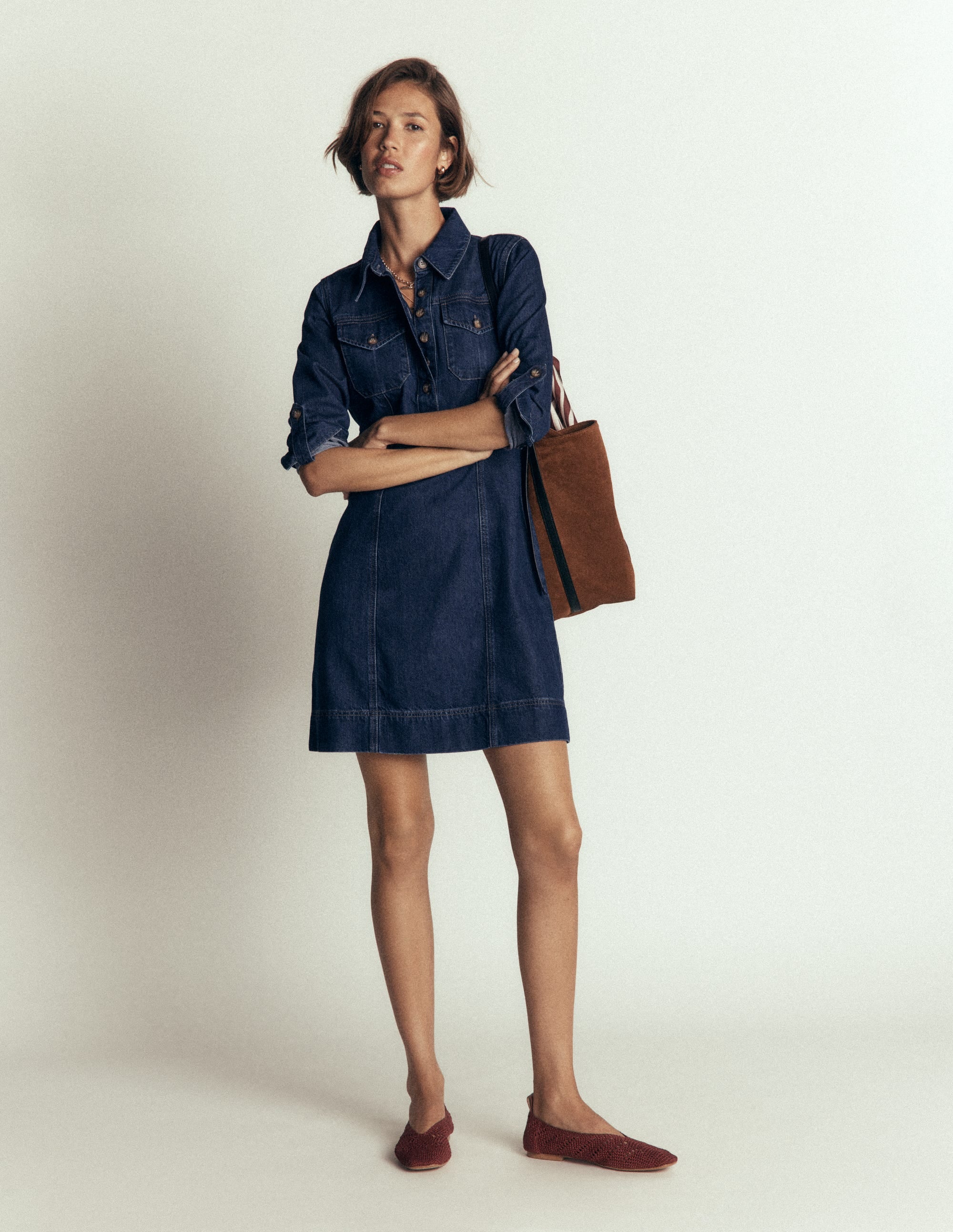 Fleur Kurzes Jeanskleid-Mittlere Mischung Denim - Image 7