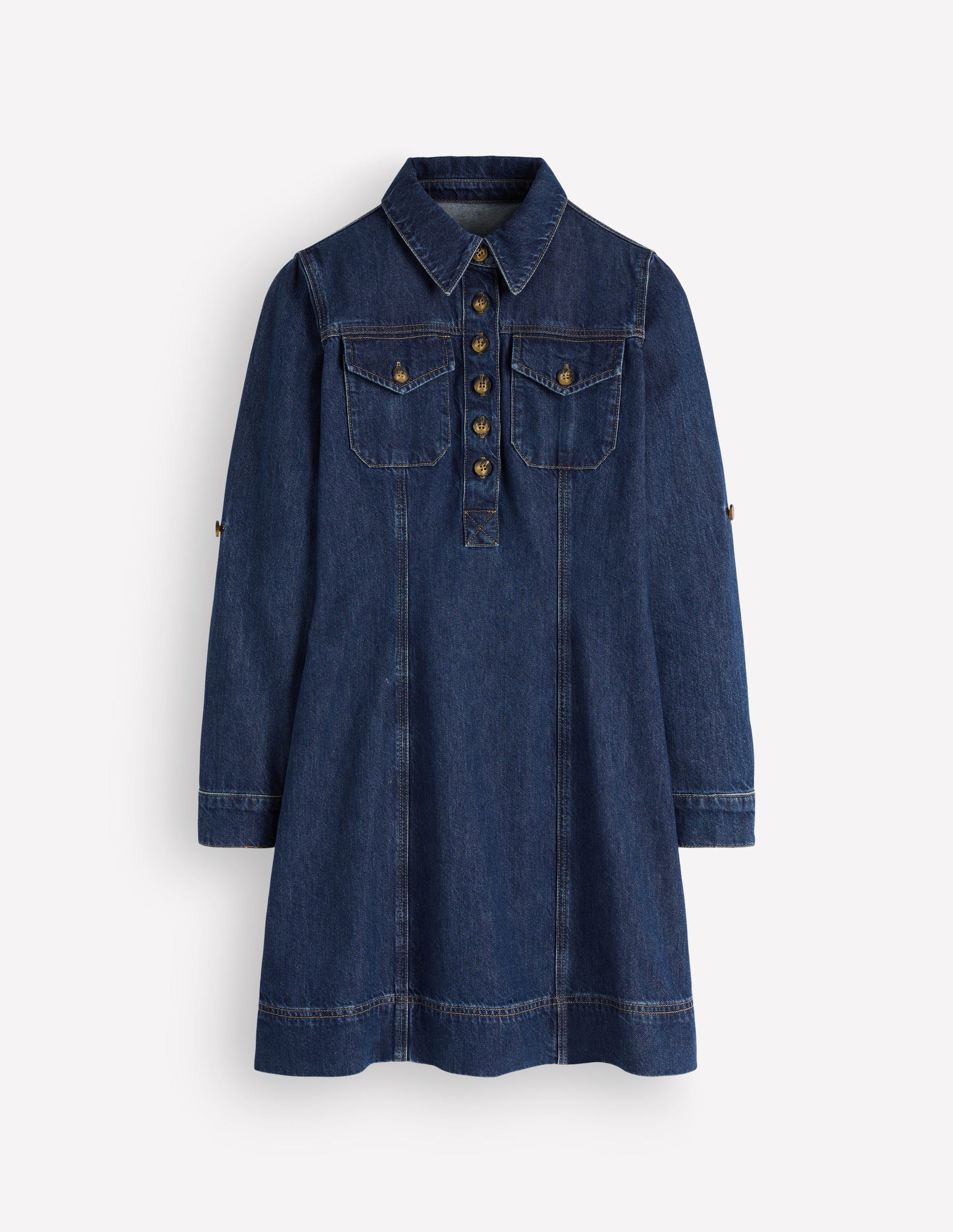Fleur Kurzes Jeanskleid-Mittlere Mischung Denim-9
