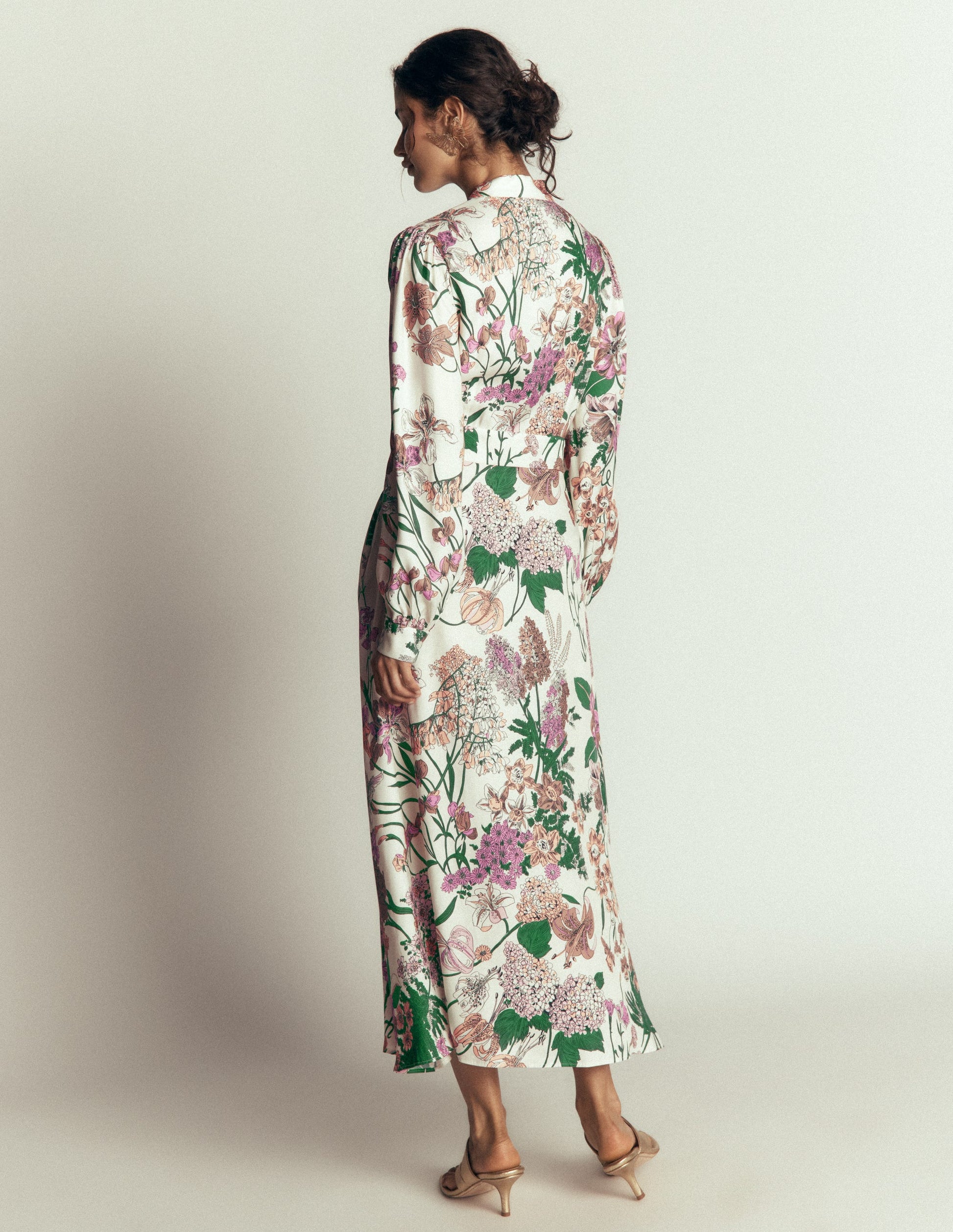 Hemdblusenkleid mit Schleifendetail-Naturweiß, Originelles Blumenmuster-7