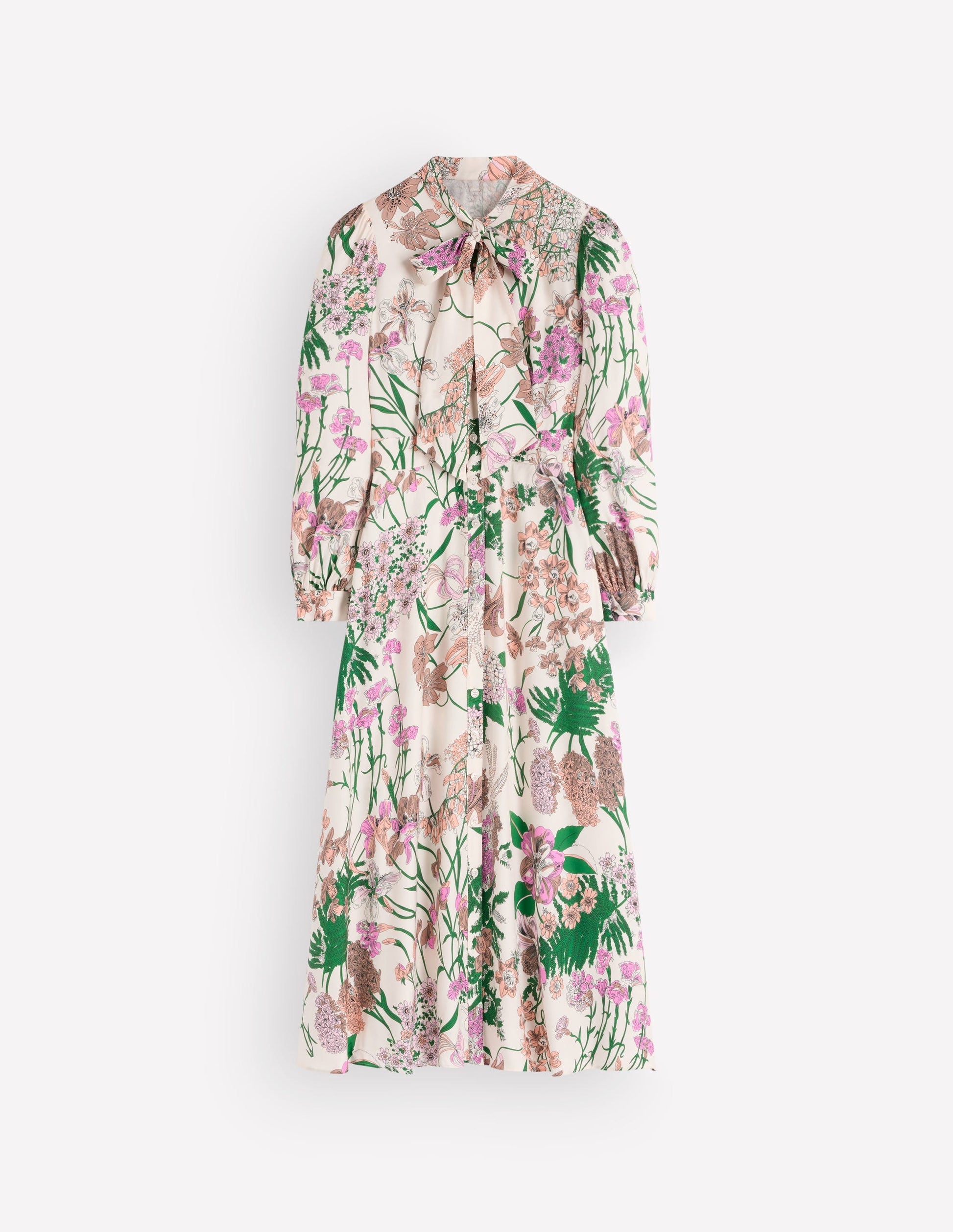 Hemdblusenkleid mit Schleifendetail-Naturweiß, Originelles Blumenmuster-9