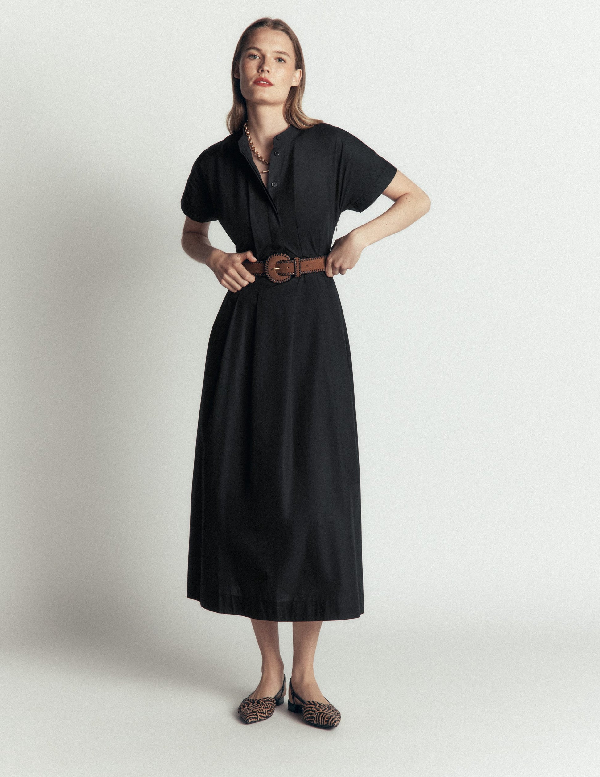 Midikleid aus einem Schnittteil-Schwarz-1