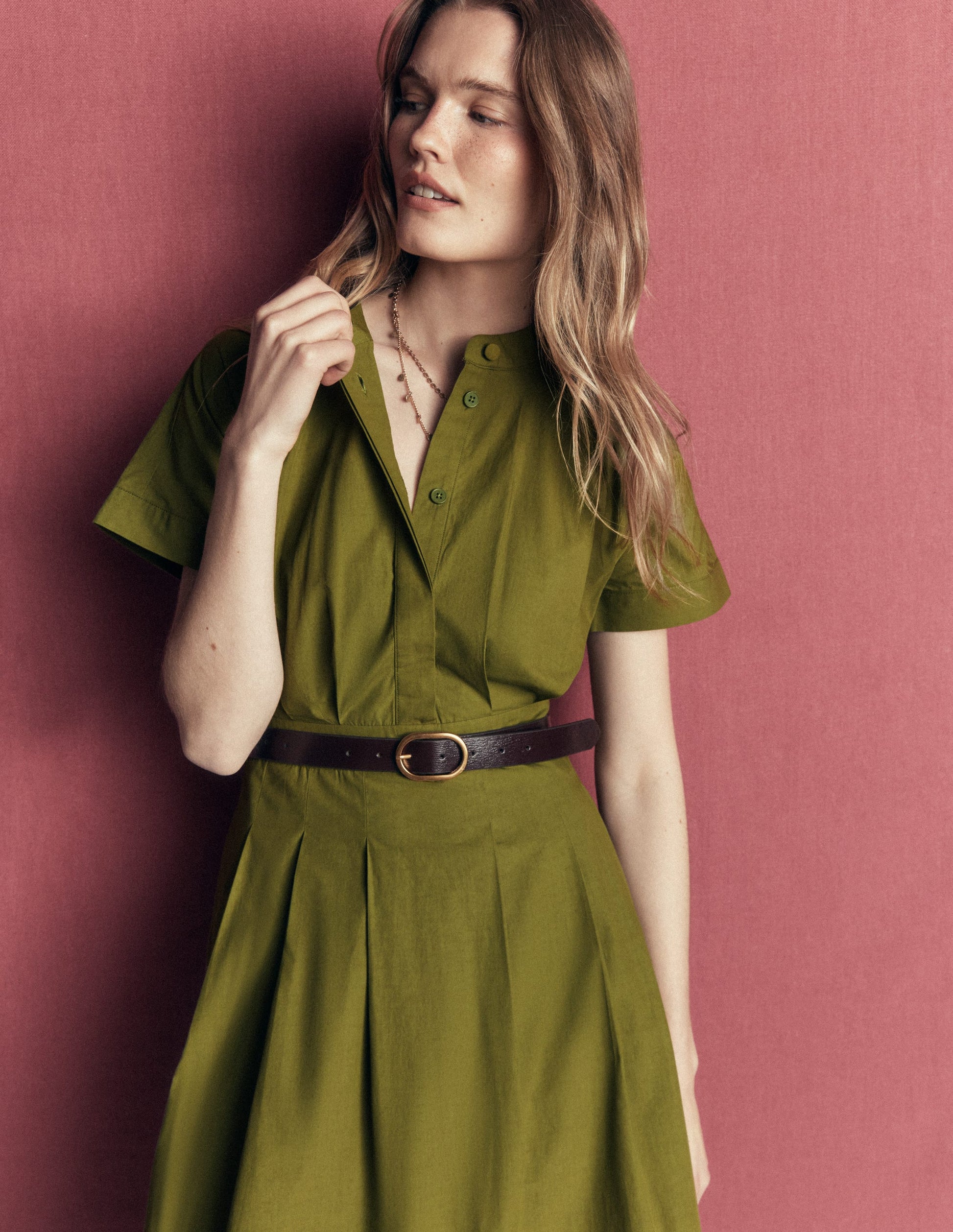 Midikleid aus einem Schnittteil-Olive-2