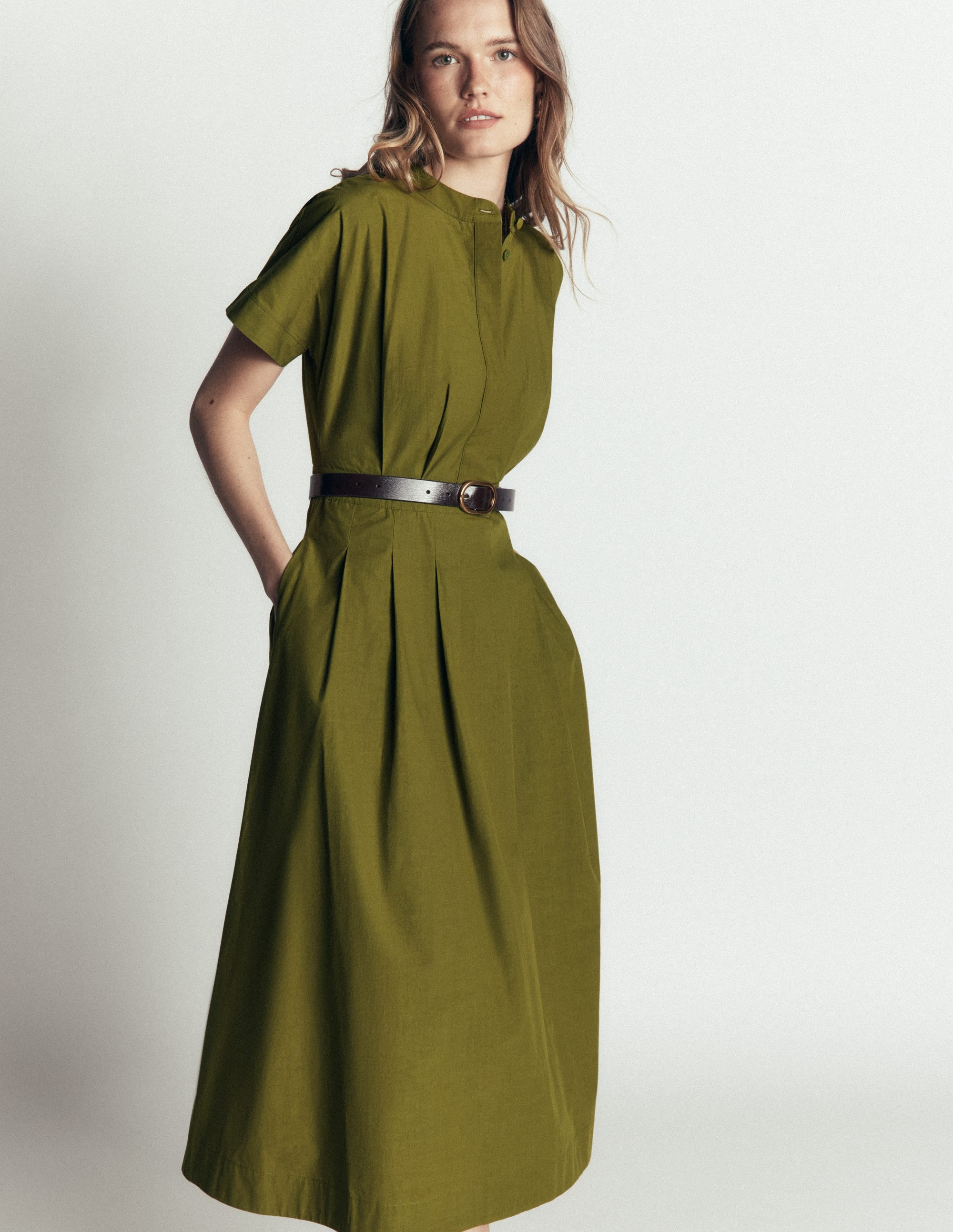 Midikleid aus einem Schnittteil-Olive - Image 4