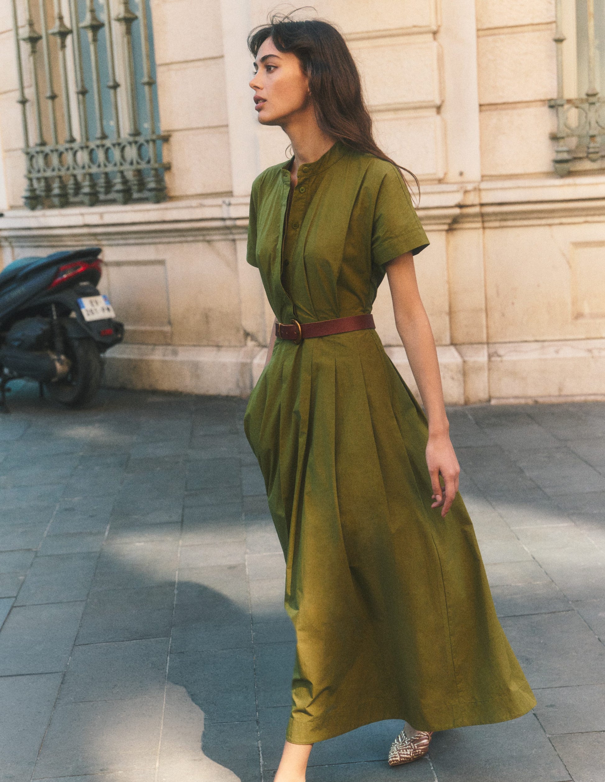 Midikleid aus einem Schnittteil-Olive-5