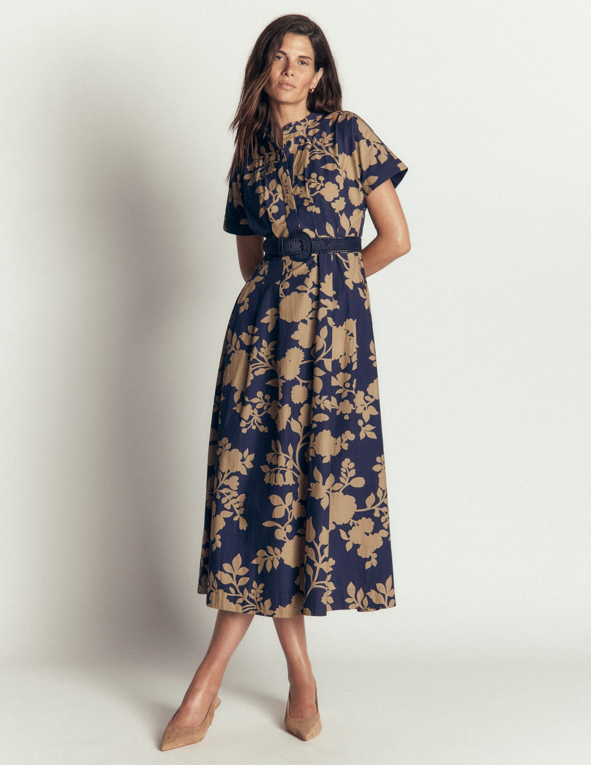 Midikleid aus einem Schnittteil-Französisches Marineblau, Bouquet-Brise - Image 1