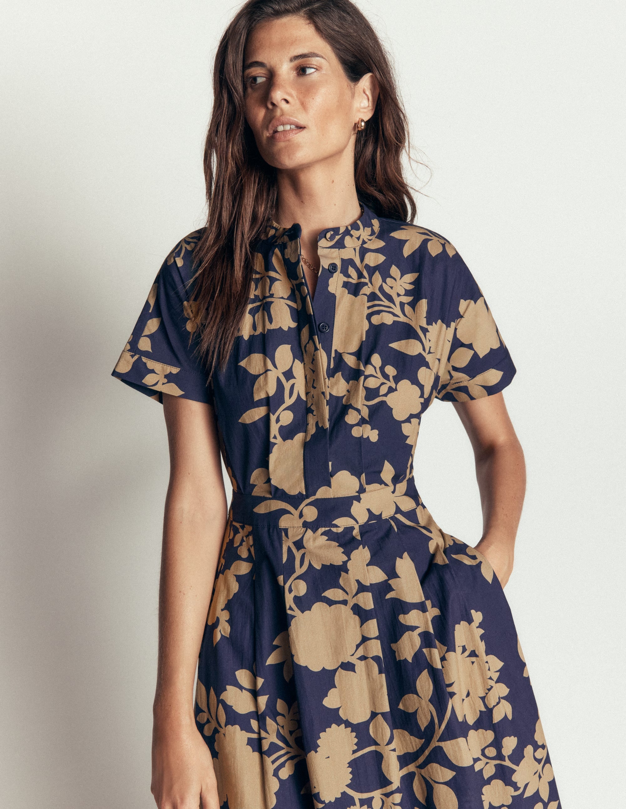 Midikleid aus einem Schnittteil-Französisches Marineblau, Bouquet-Brise - Image 5