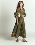 Robe brodée en lin-Vert des bois, broderie