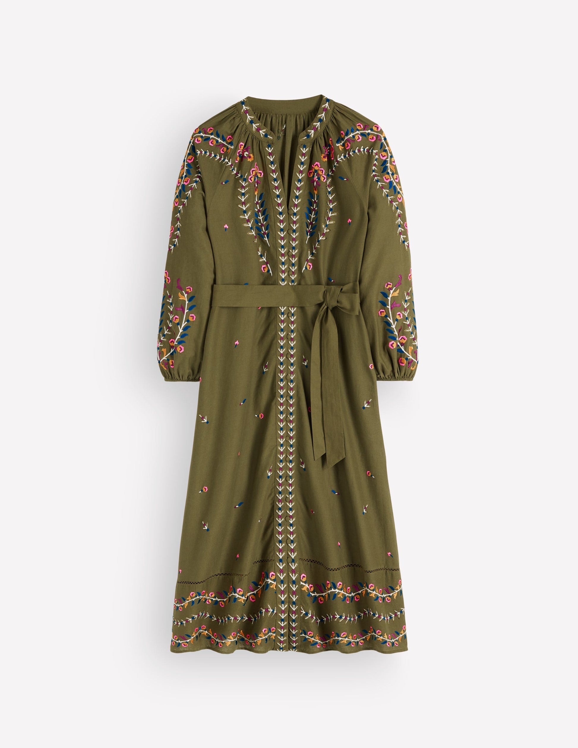 Robe brodée en lin-Vert des bois, broderie-7