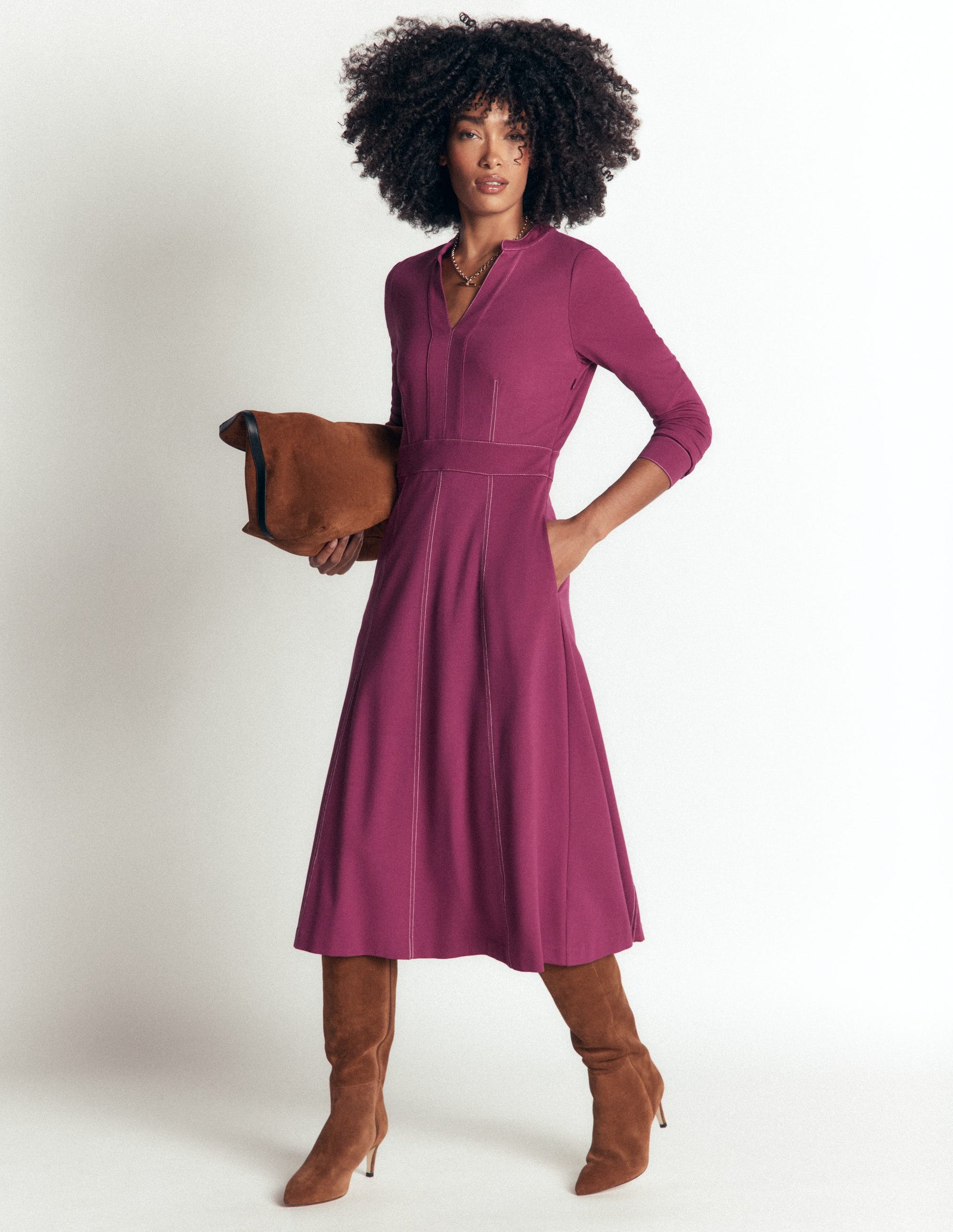 Alex Ponte-Midikleid in Kontrastfarben-Himbeer-Coulis-4