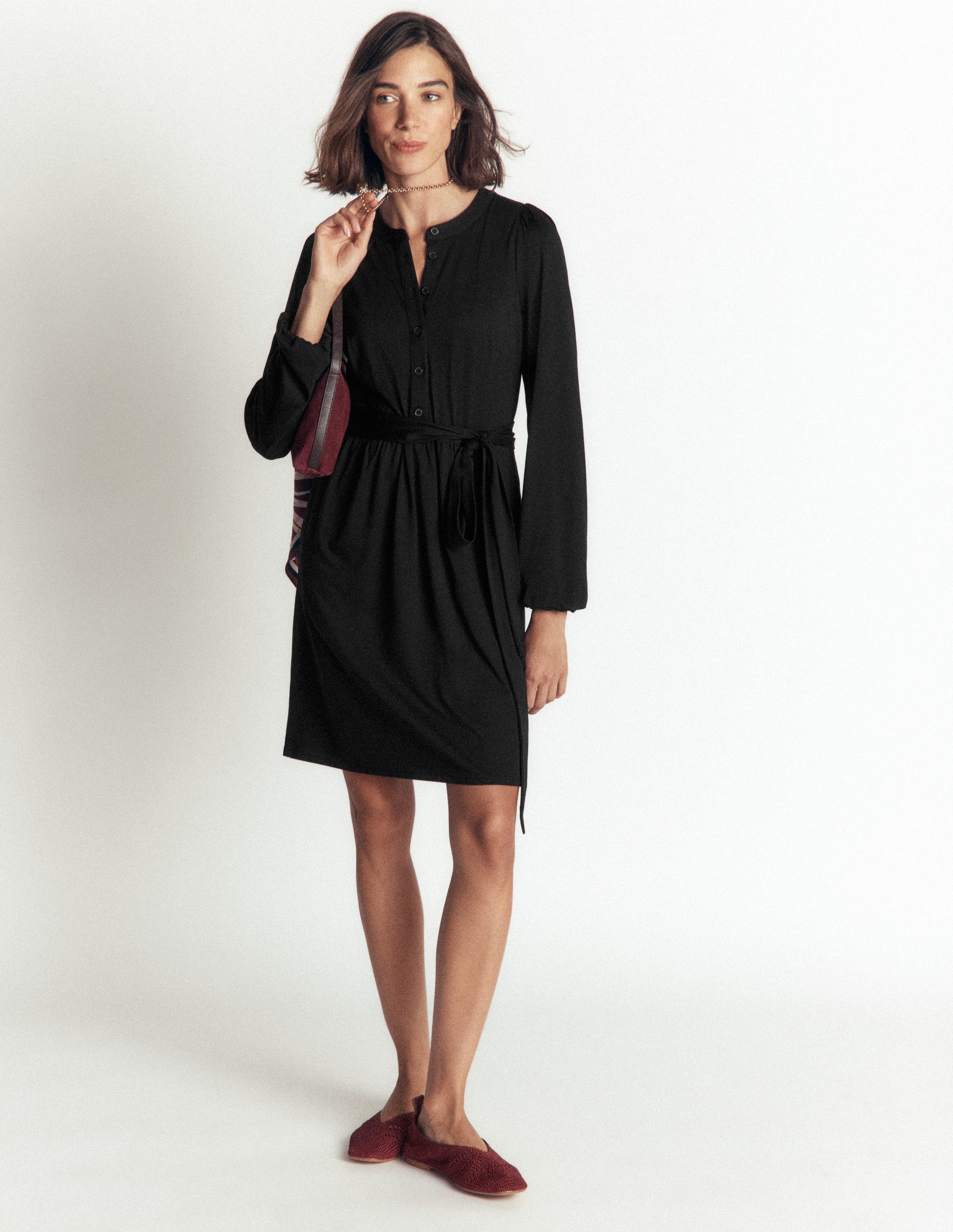 Adele Jerseykleid mit Gürtel-Schwarz-1