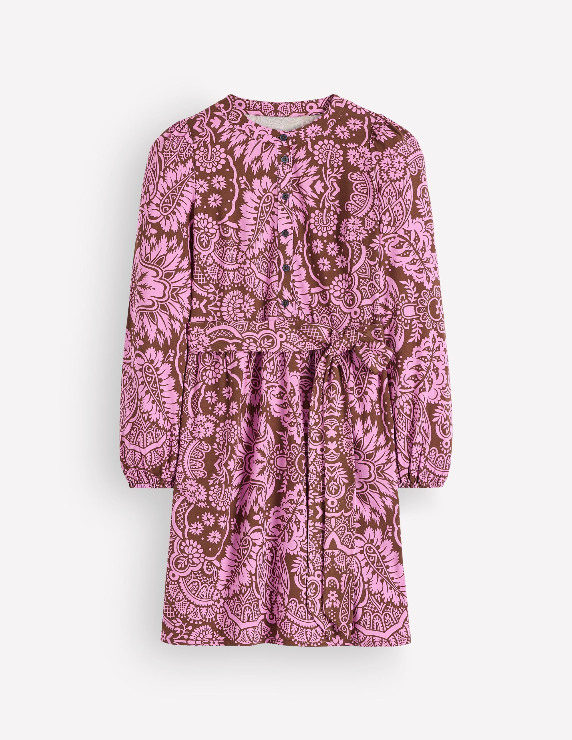 Adele Belted Jersey Dress-Raw Umber, Arabesque Meadows - Image 6