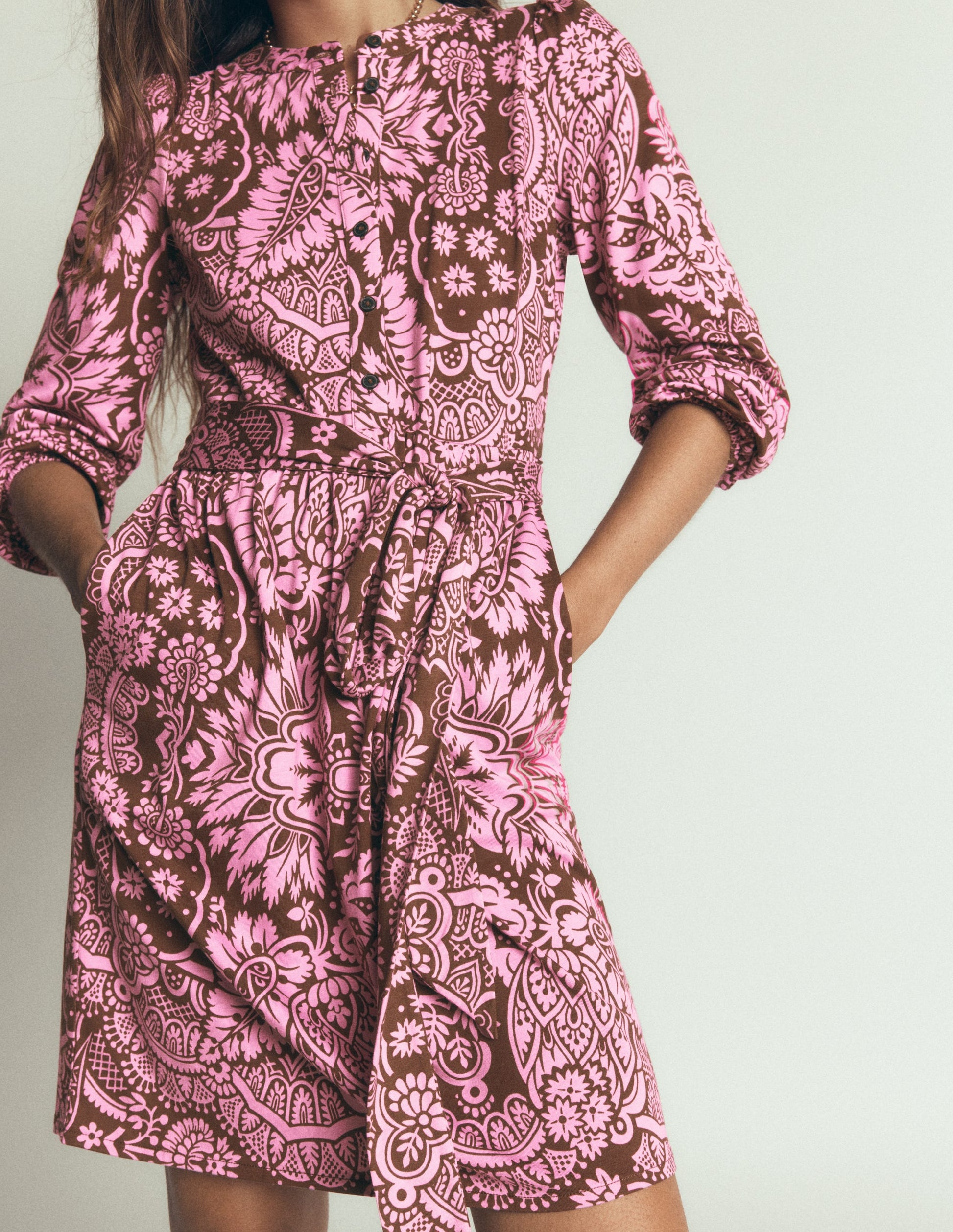 Adele Belted Jersey Dress-Raw Umber, Arabesque Meadows-2