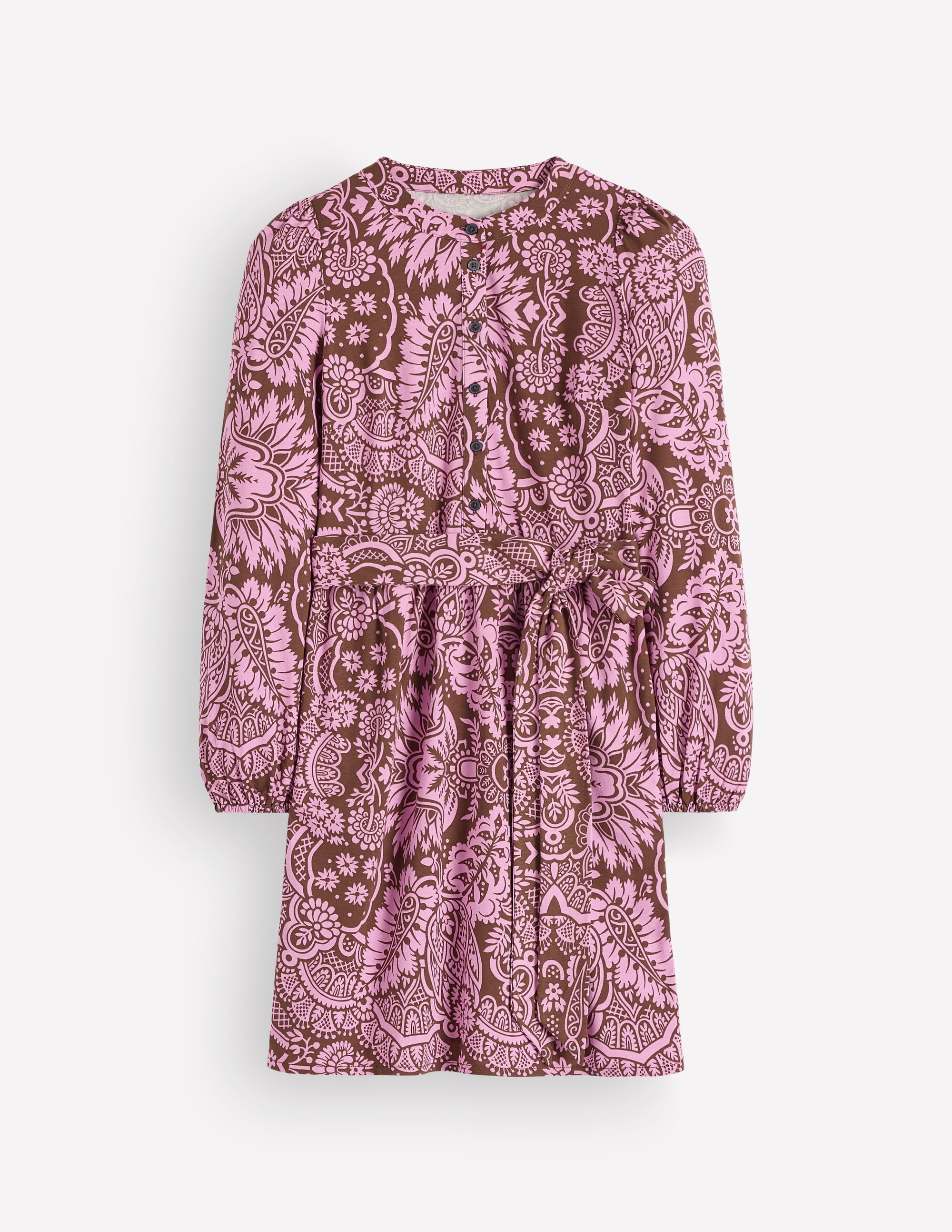 Robe à ceinture Adele en jersey-Terre d’ombre, motif Arabesque Meadows - Image 6