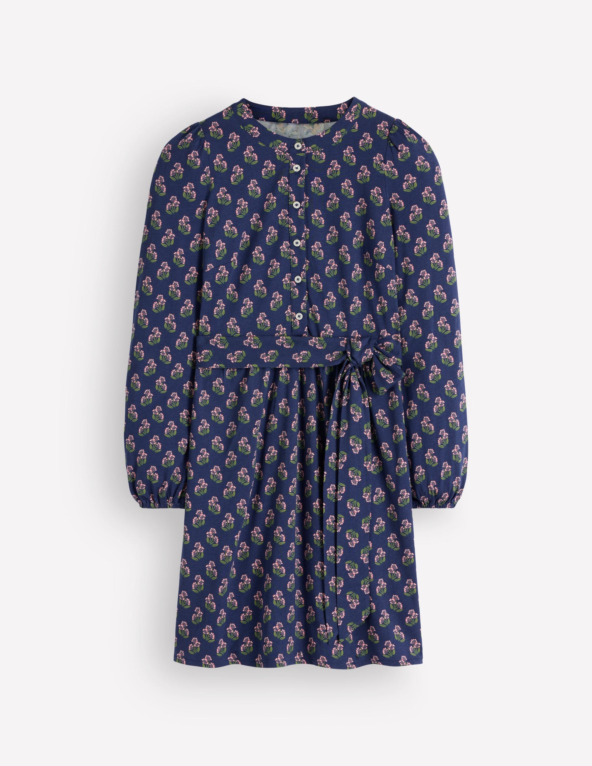 Adele Jerseykleid mit Gürtel-Schuluniform-Marineblau, Kleines Nelkenmuster-6