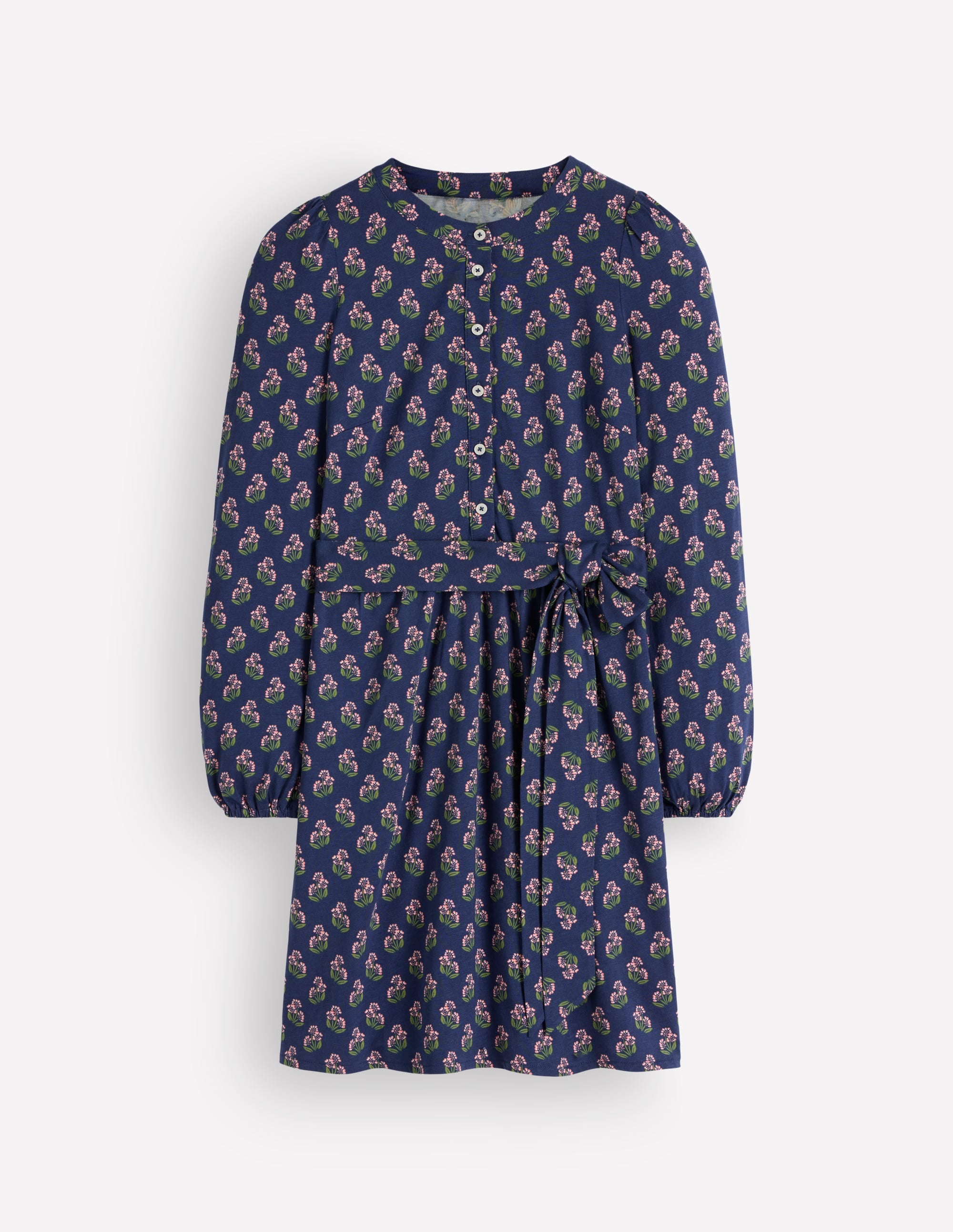 Adele Jerseykleid mit Gürtel-Schuluniform-Marineblau, Kleines Nelkenmuster - Image 6